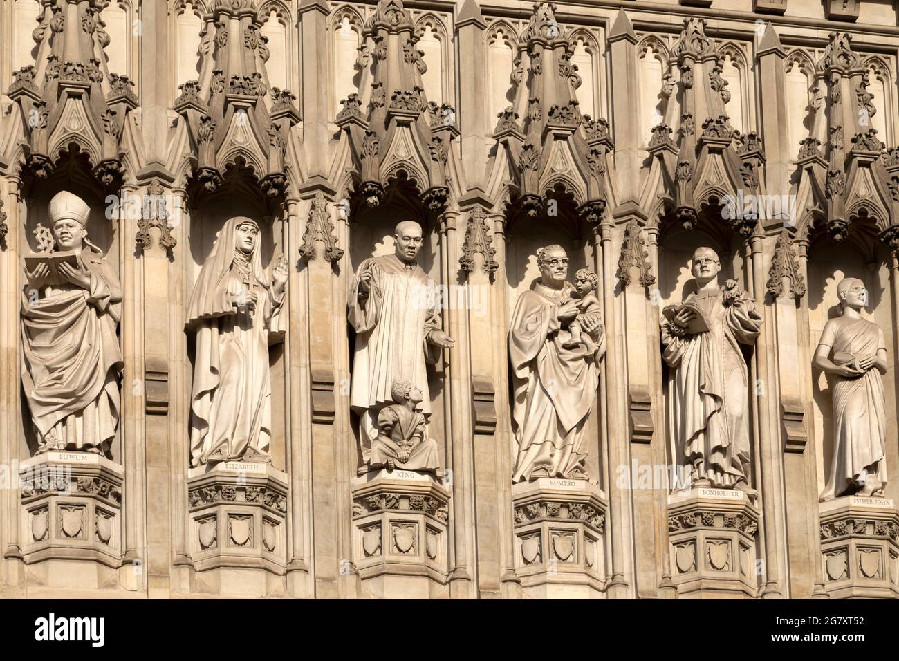 Sculpted figures on the exterior of Westminster Abbey in London