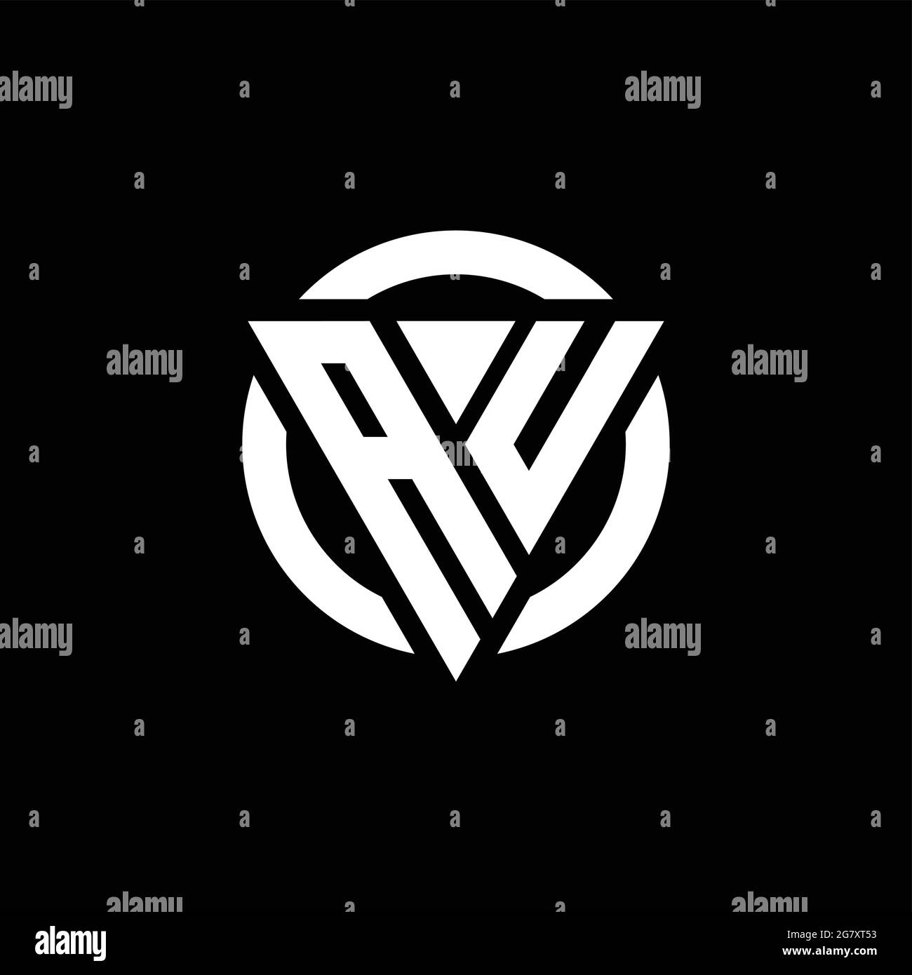 AU logo with triangle shape and circle rounded design template isolated on black background Stock Vector