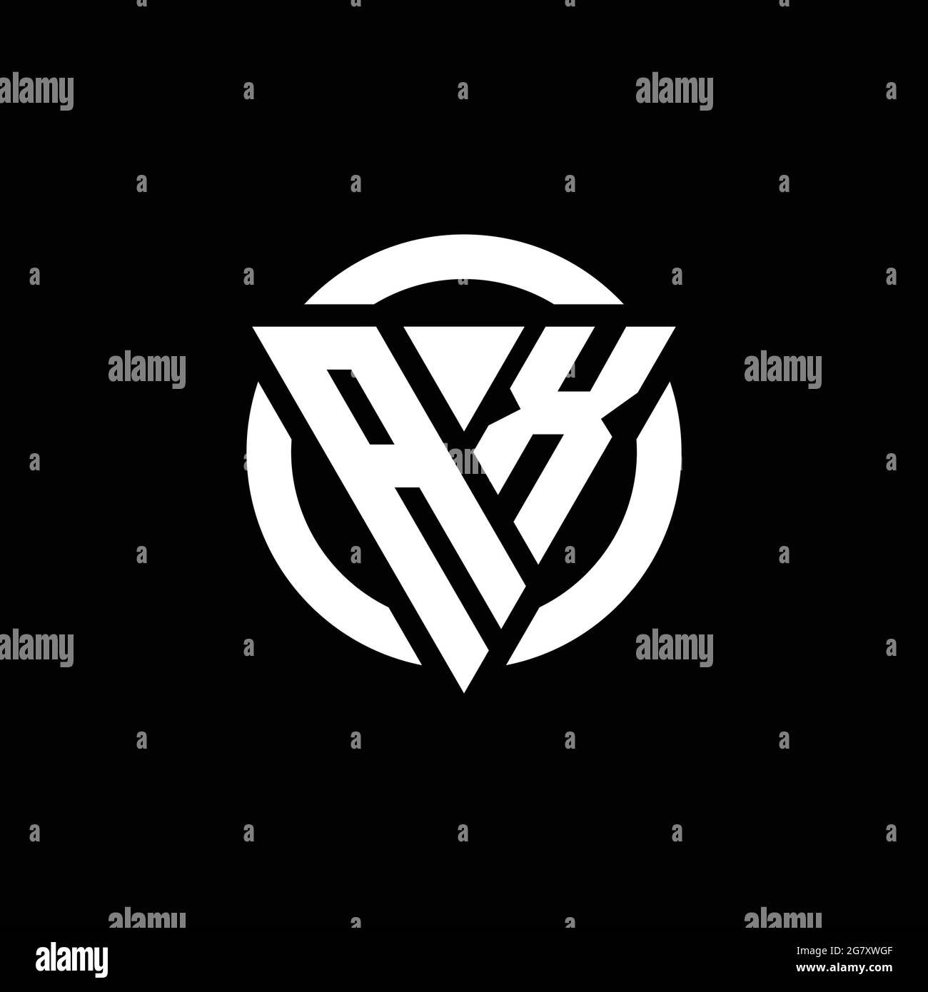 AX logo with triangle shape and circle rounded design template isolated on black background Stock Vector