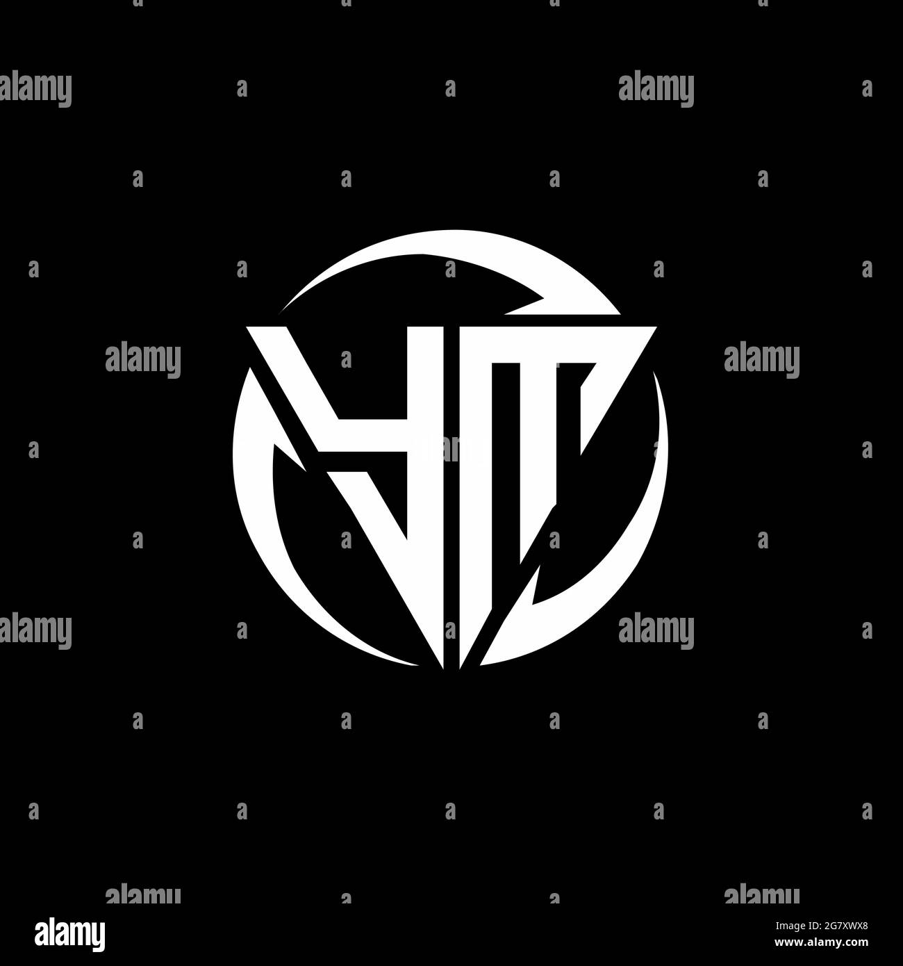 YM logo with triangle shape and circle rounded design template isolated on black background Stock Vector