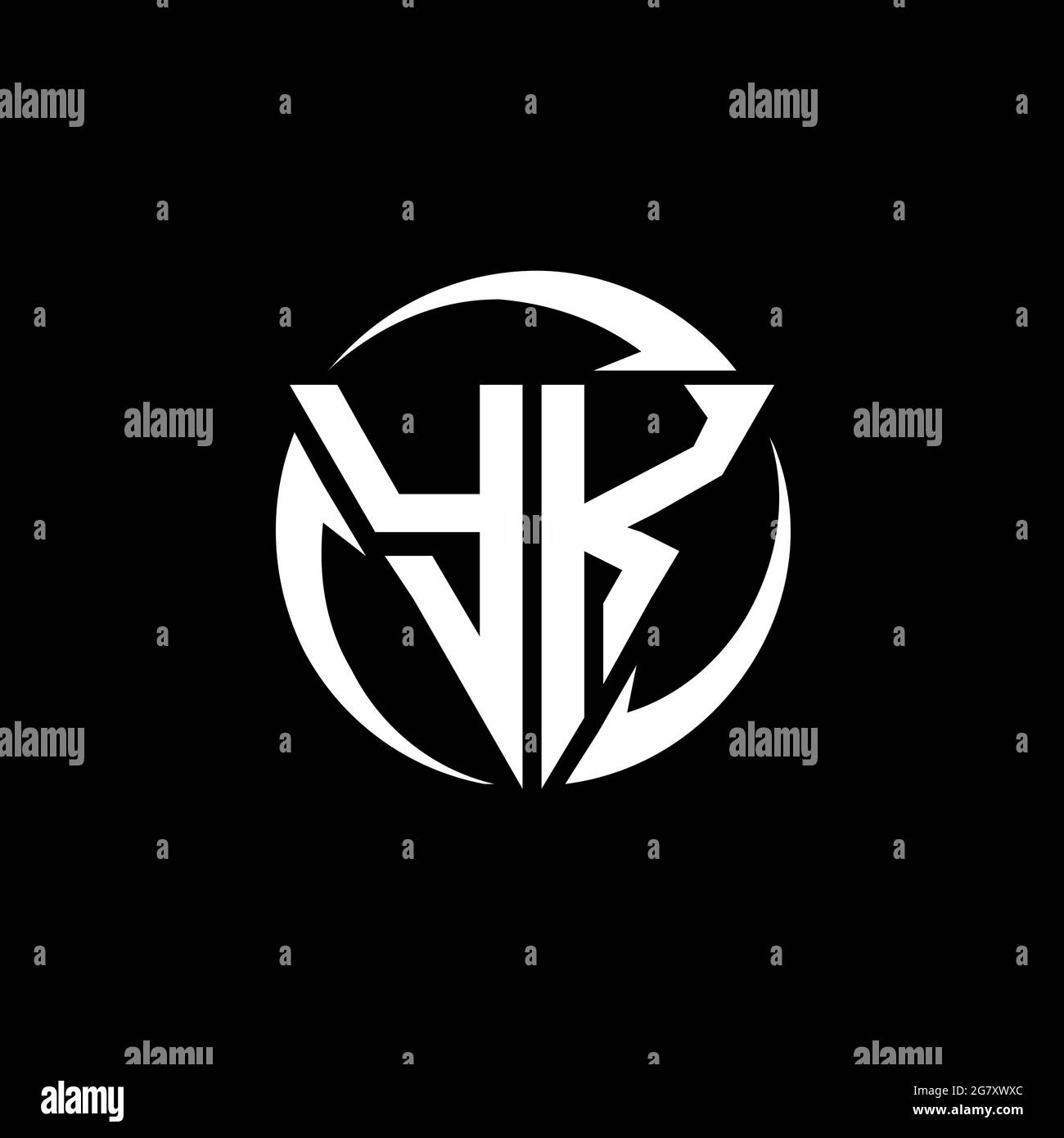 YK logo with triangle shape and circle rounded design template isolated on black background Stock Vector