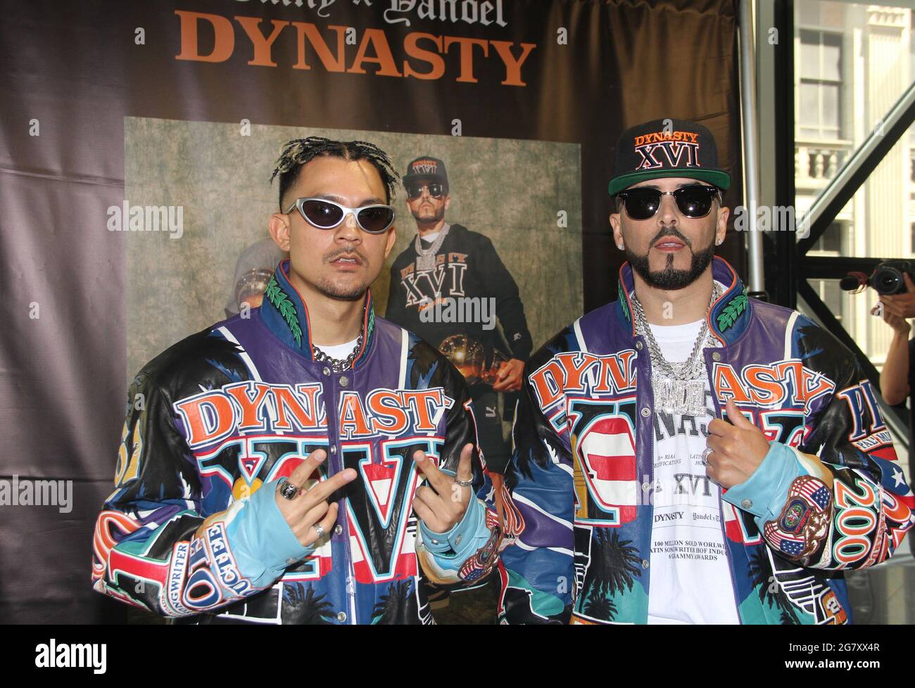 New York, NY, USA. 16th July, 2021. Tainy & Yandel press conference and meet and greet promoting the premiere of album 'Dynasty' at PUMA NYC Flagship Store in New York City on July 16, 2021. Credit: Erik Nielsen/Media Punch/Alamy Live News Stock Photo