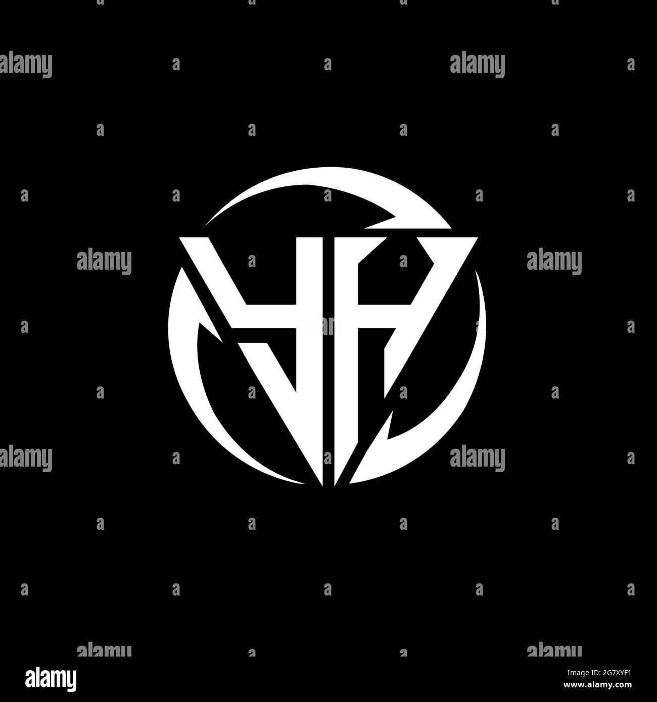 YH logo with triangle shape and circle rounded design template isolated on black background Stock Vector
