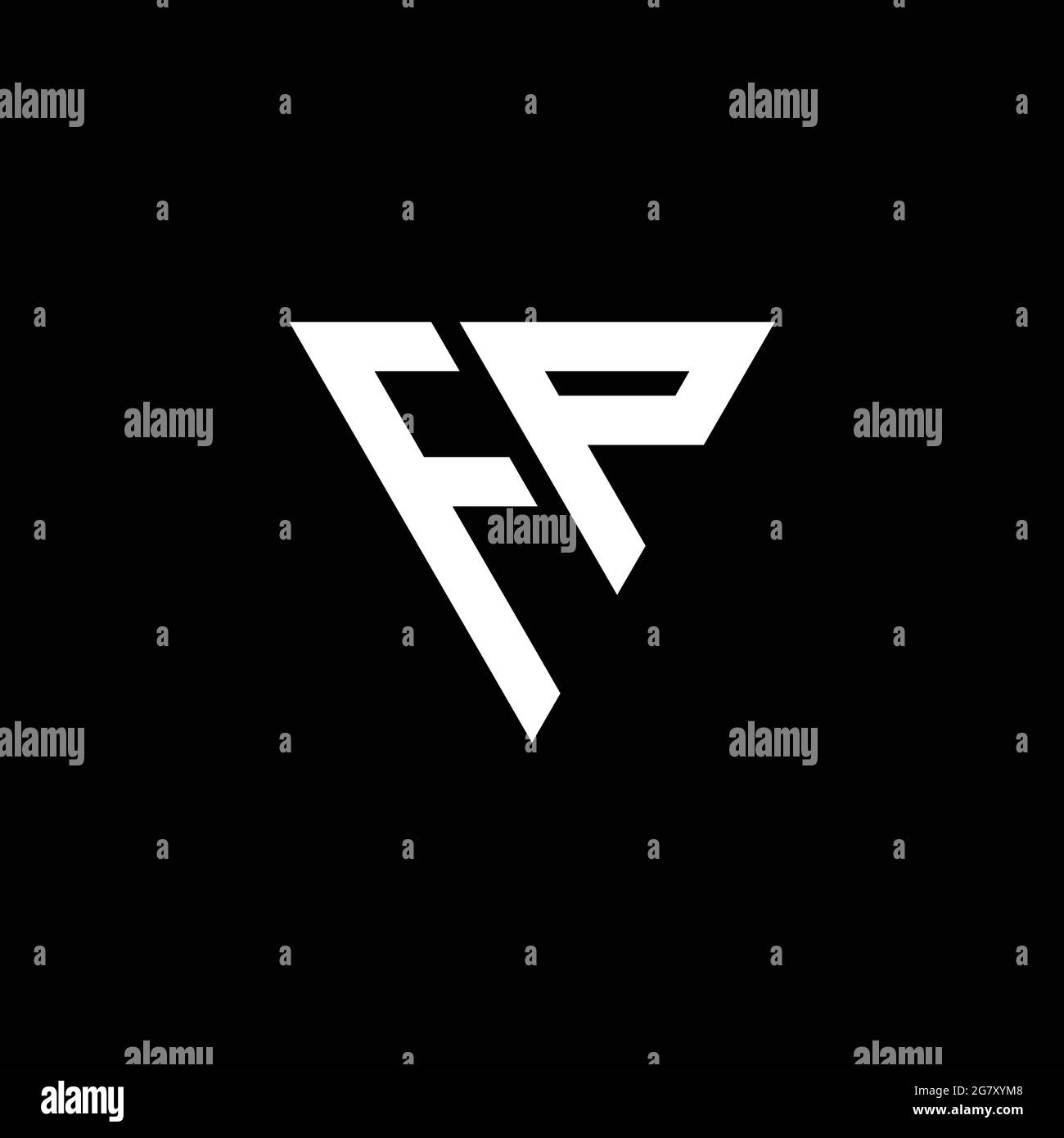 FP Logo letter monogram with triangle shape design template isolated on black background Stock Vector