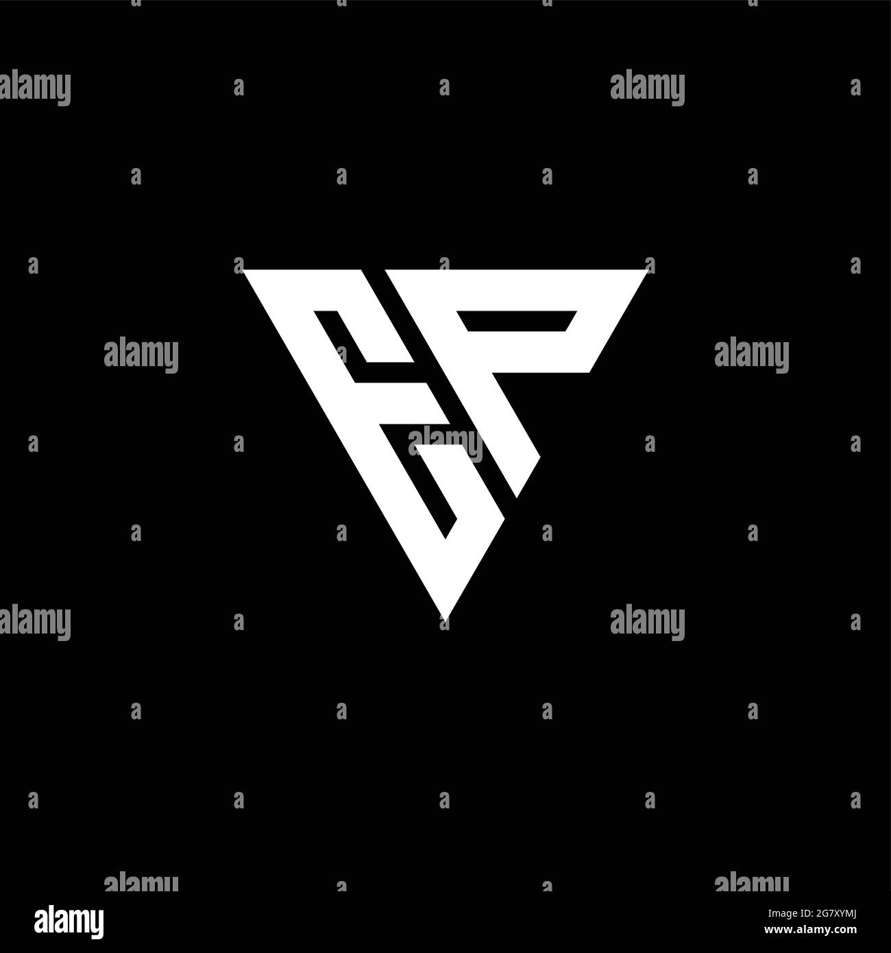 EP Logo letter monogram with triangle shape design template isolated on black background Stock Vector