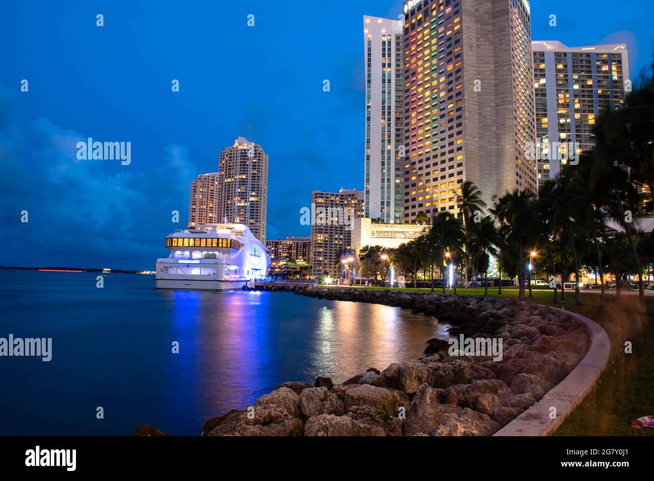 Miami , Florida. June 28, 2021. Partial view of Skyviews Miami Observation Wheel n Bayside Marketplace area (1) Stock Photo