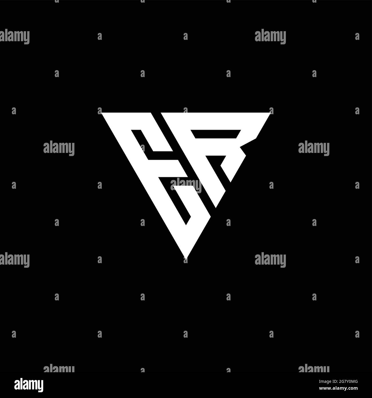 ER Logo letter monogram with triangle shape design template isolated on black background Stock Vector