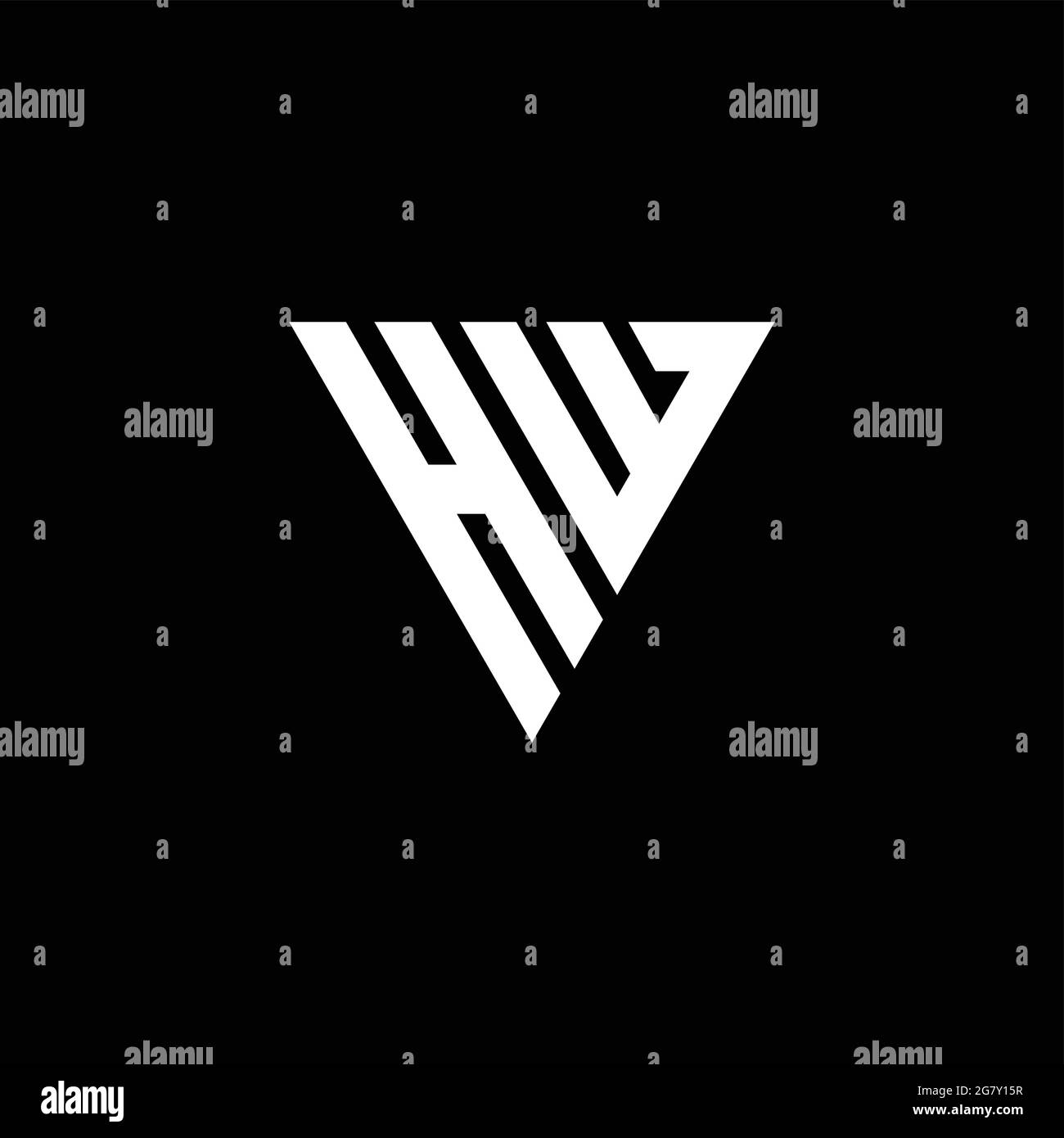 HW Logo letter monogram with triangle shape design template isolated on black background Stock Vector