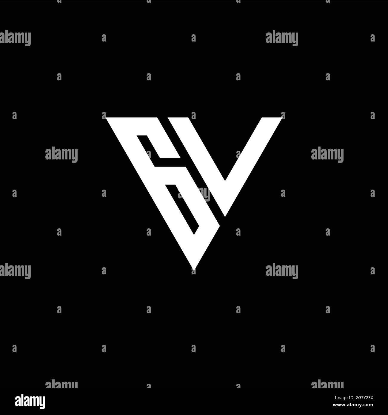 GV Logo letter monogram with triangle shape design template isolated on black background Stock Vector