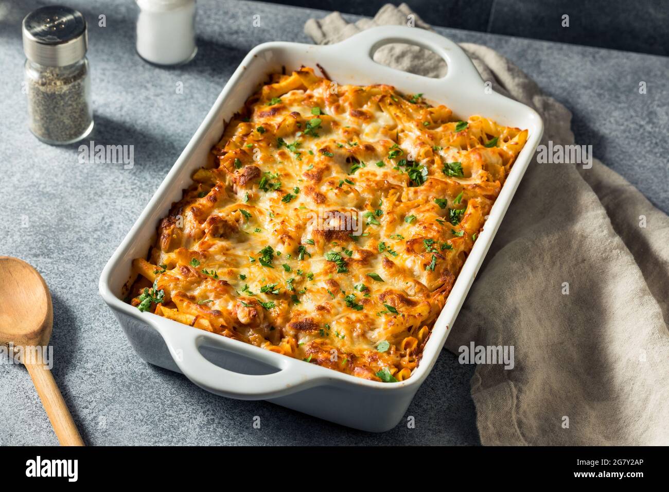 Homemade Chicago Baked Mostaccioli with Sauce and Cheese Stock Photo ...