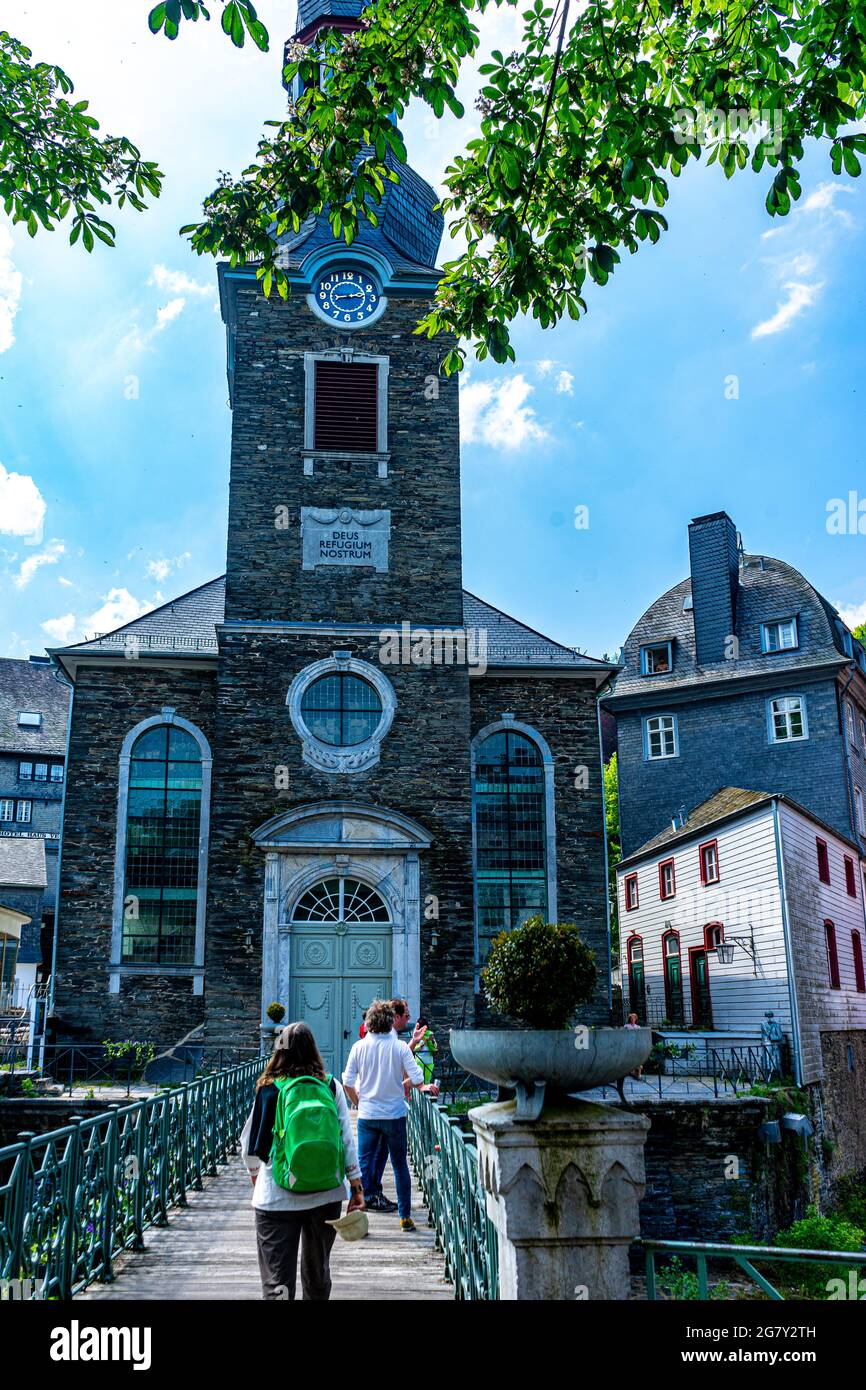 MONSCHAU, GERMANY - May 27, 2018: The old Alte Herrlichkeit in the historic Monschau in Germany Stock Photo