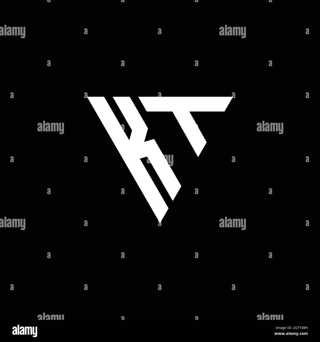 KT Logo letter monogram with triangle shape design template isolated on black background Stock Vector