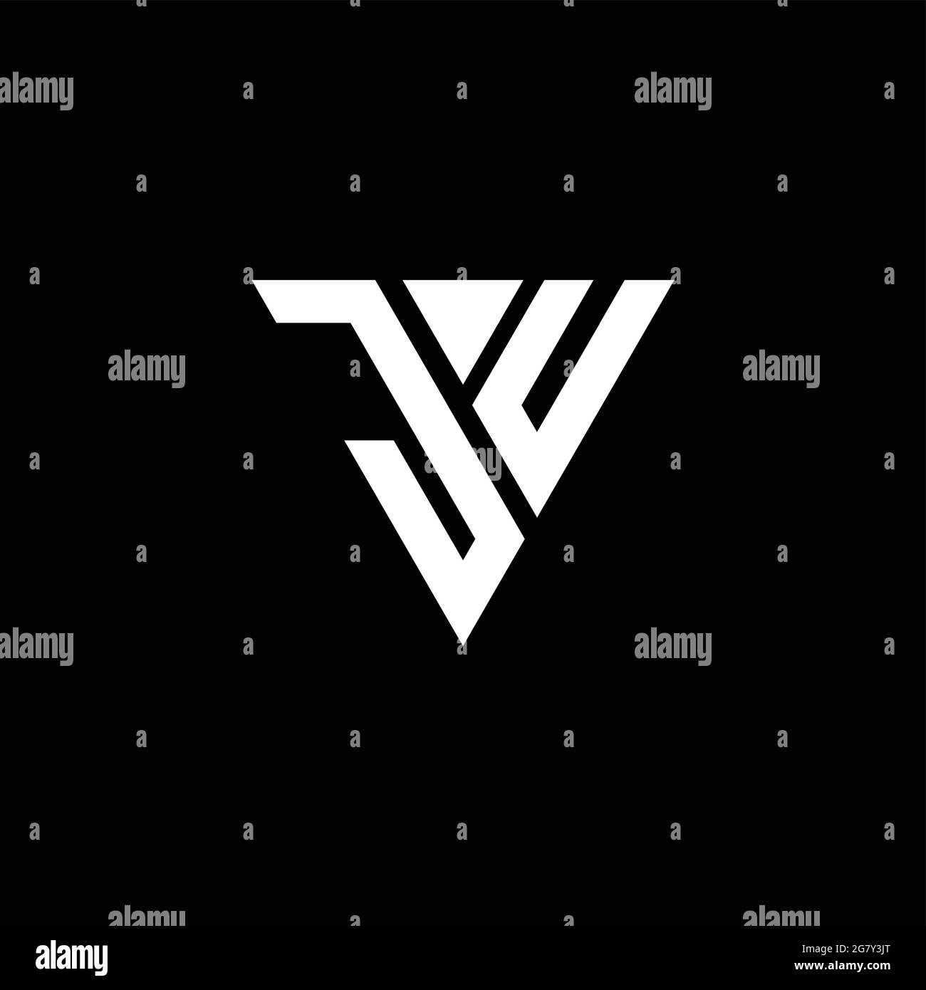 JU Logo letter monogram with triangle shape design template isolated on black background Stock Vector