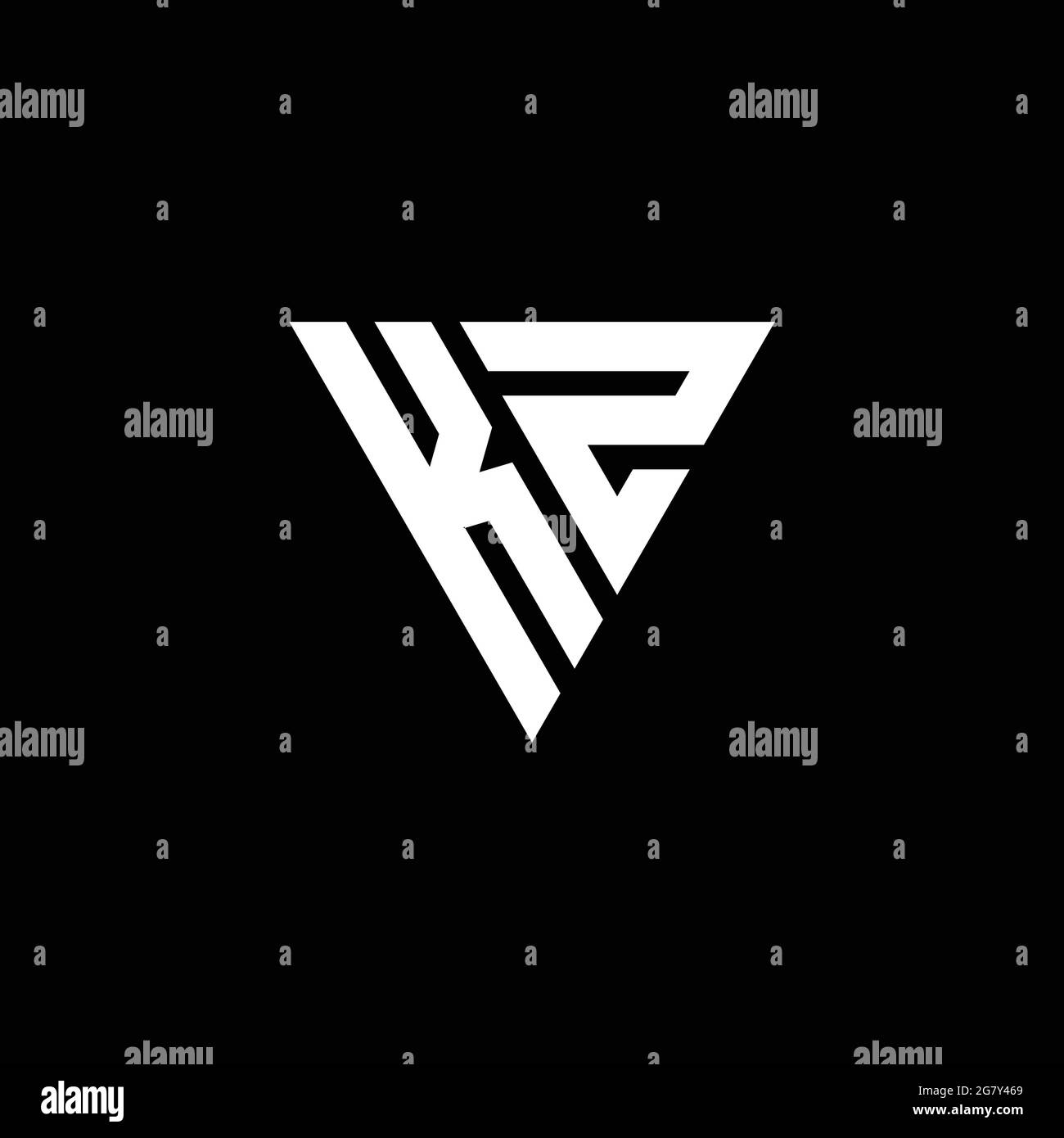 KZ Logo letter monogram with triangle shape design template isolated on black background Stock Vector