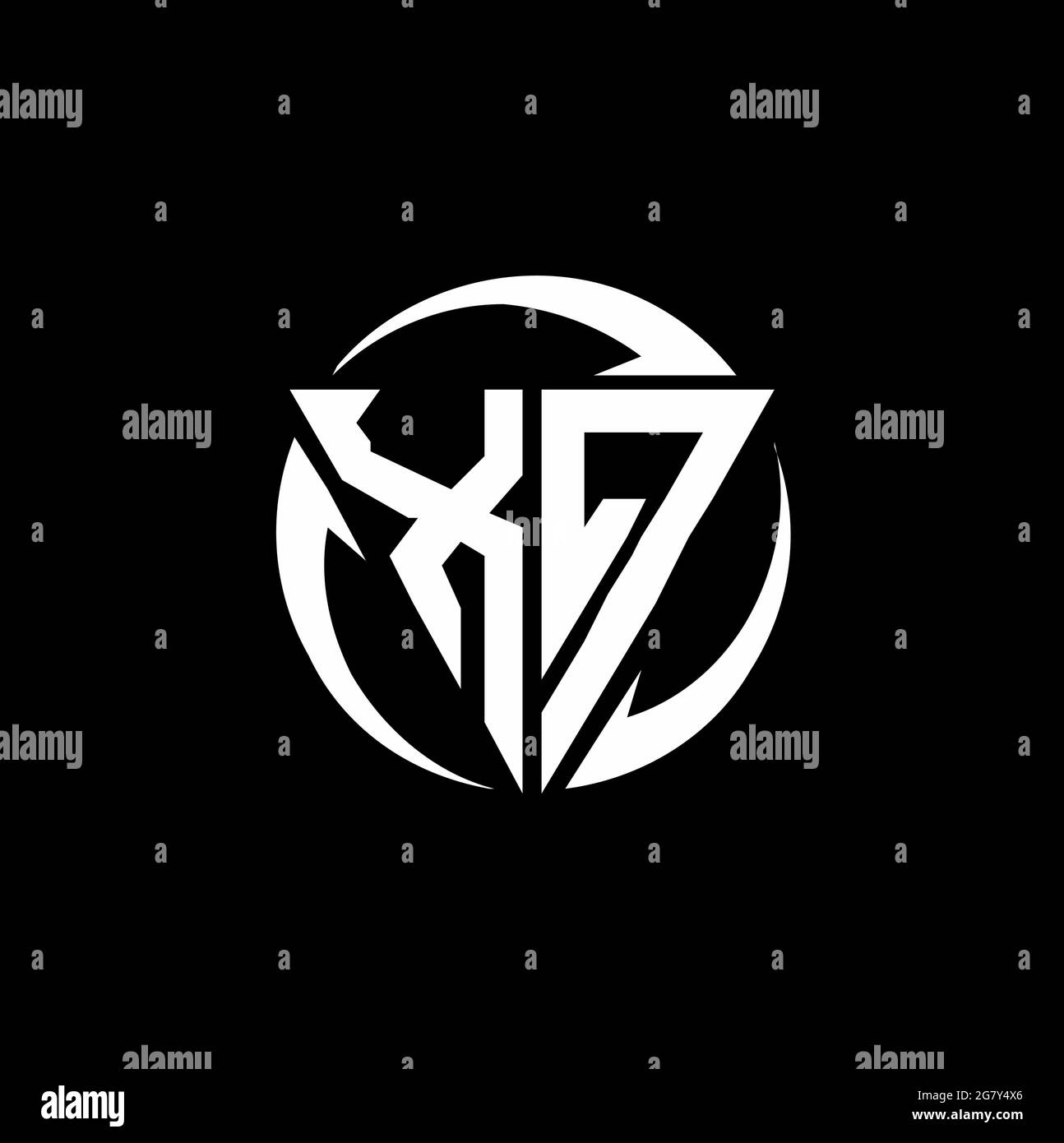 XQ logo with triangle shape and circle rounded design template isolated on black background Stock Vector