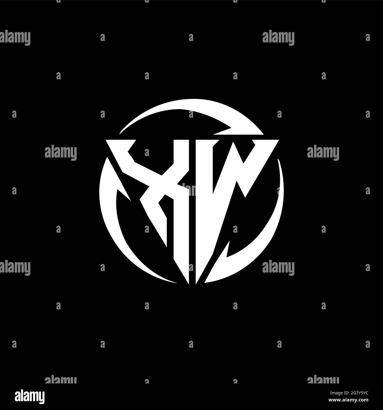 XW logo with triangle shape and circle rounded design template isolated on black background Stock Vector