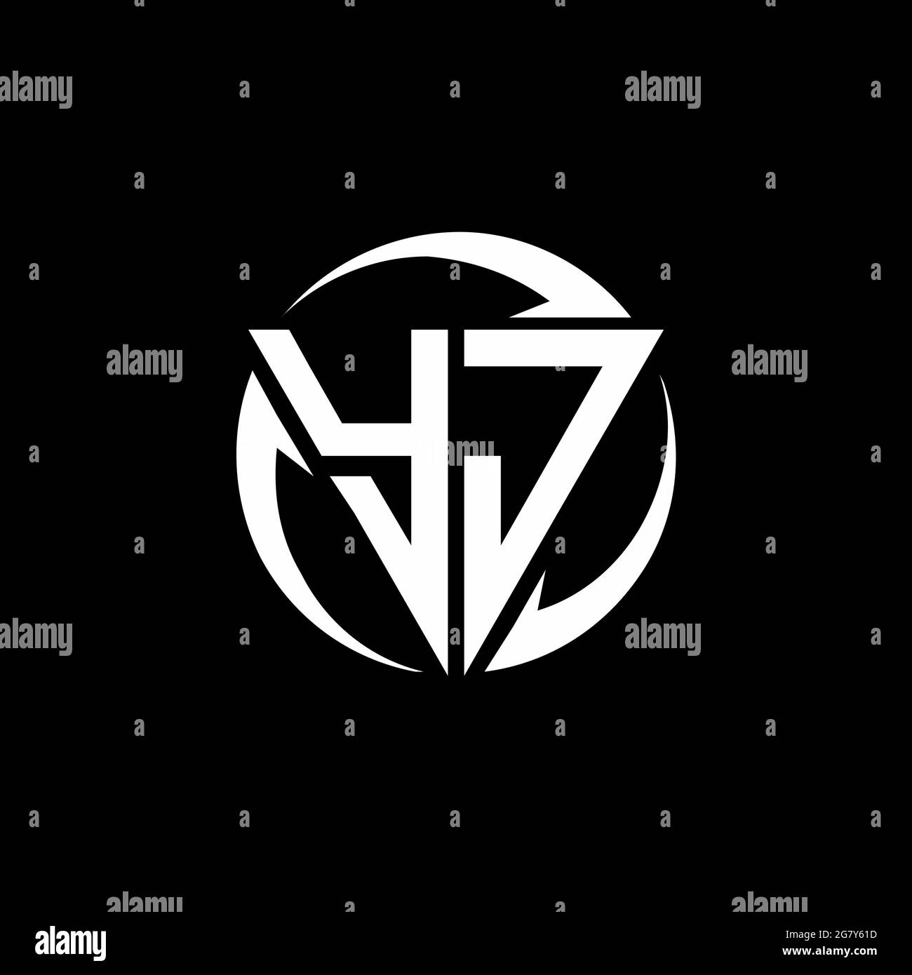 YJ logo with triangle shape and circle rounded design template isolated on black background Stock Vector
