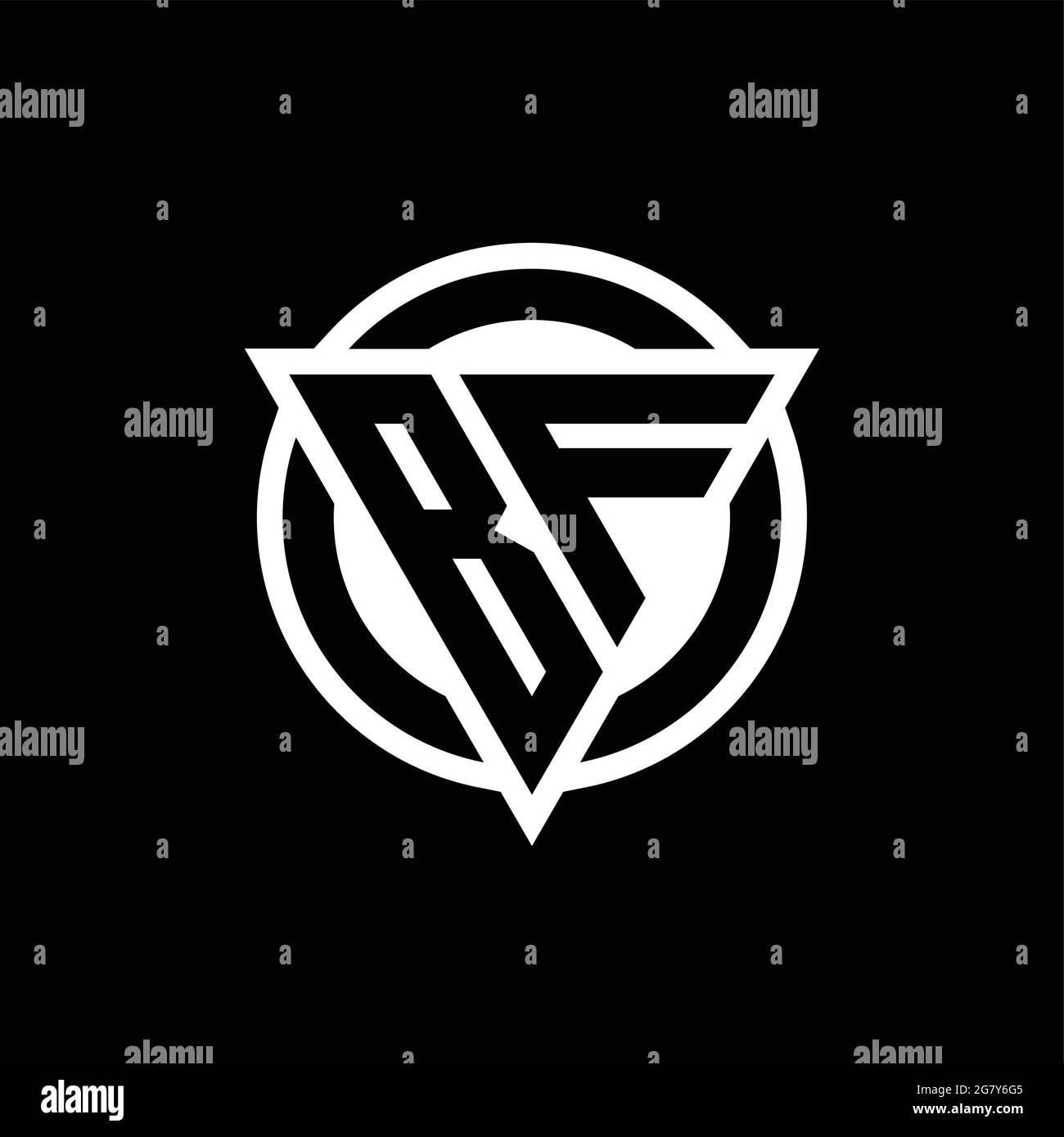 BF logo with negative space triangle shape and circle rounded design template isolated on black background Stock Vector