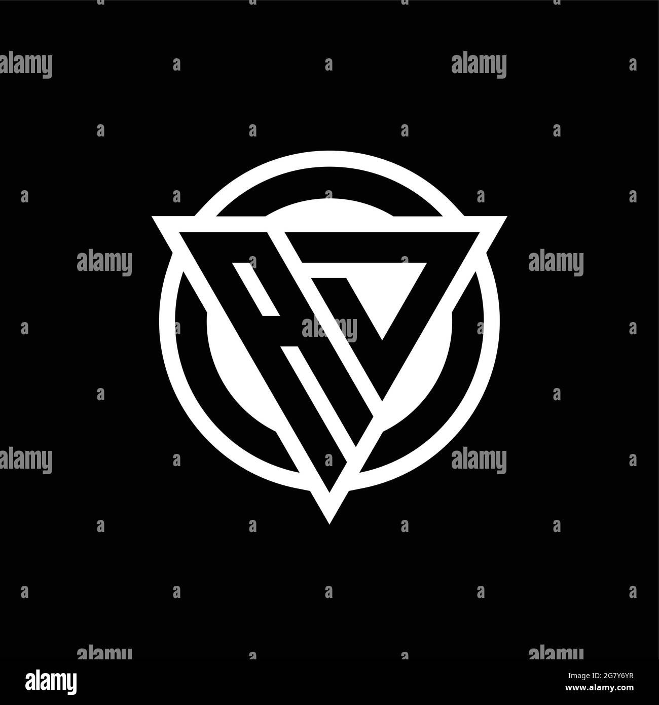 AD logo with negative space triangle shape and circle rounded design template isolated on black background Stock Vector