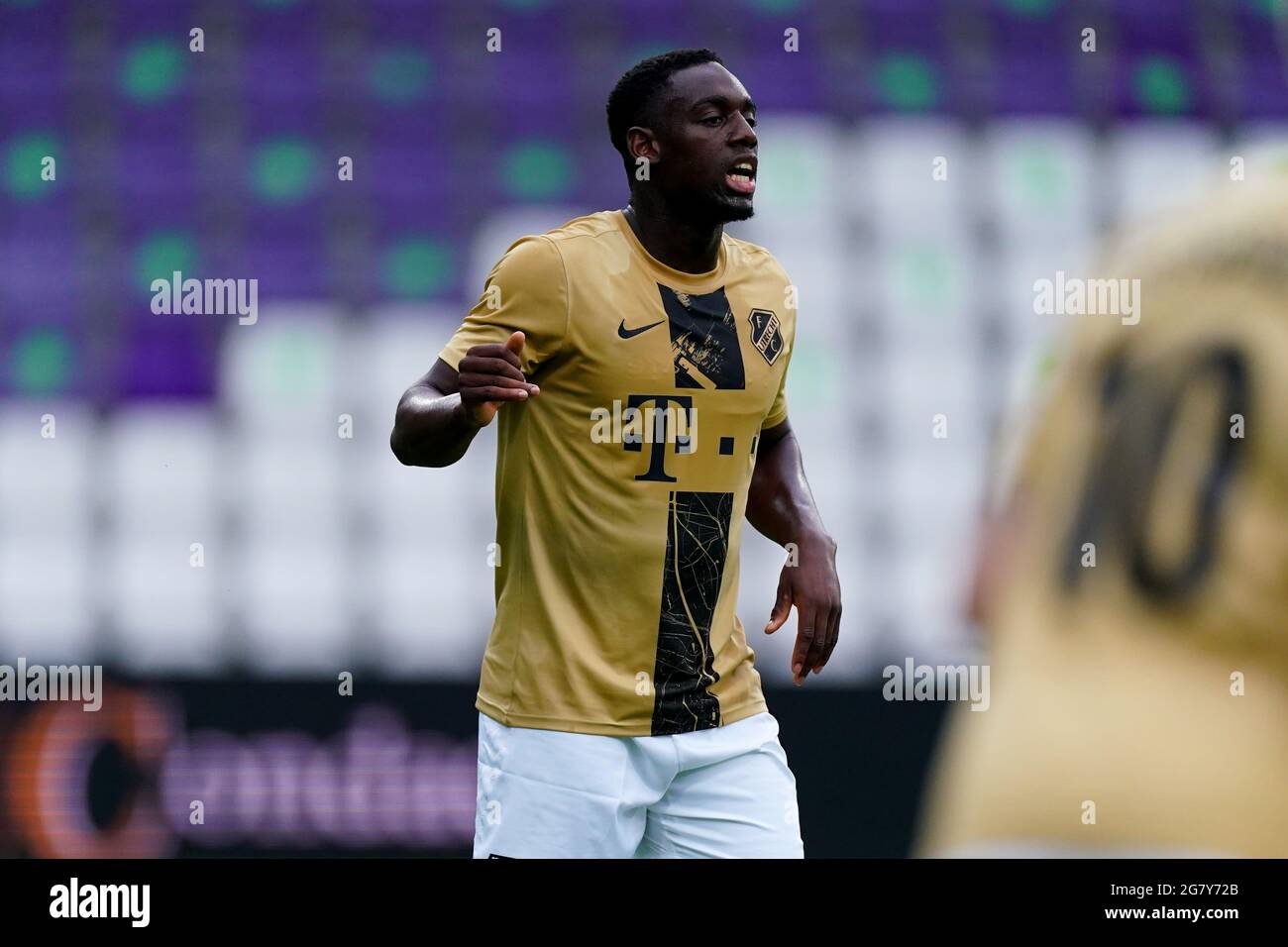 ANTWERPEN, NETHERLANDS - JULY 14: Syllian Mokono of FC Utrecht during the  Club Friendly match between Beerschot and FC Utrecht at Olympisch Stadion  on July 14, 2021 in Antwerpen, Netherlands (Photo by