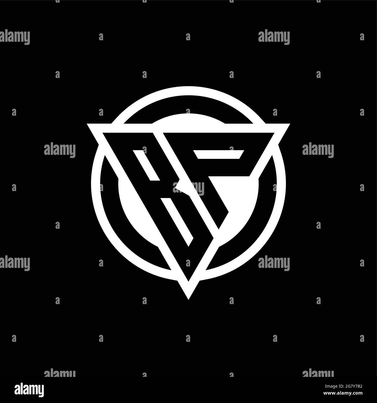 BP logo with negative space triangle shape and circle rounded design template isolated on black background Stock Vector