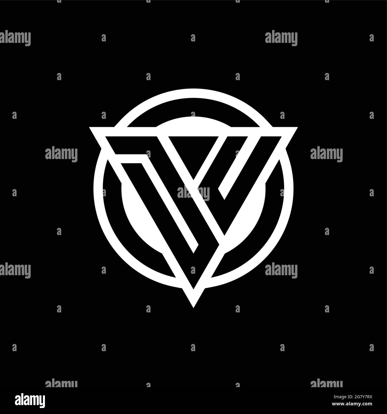 DU logo with negative space triangle shape and circle rounded design template isolated on black background Stock Vector