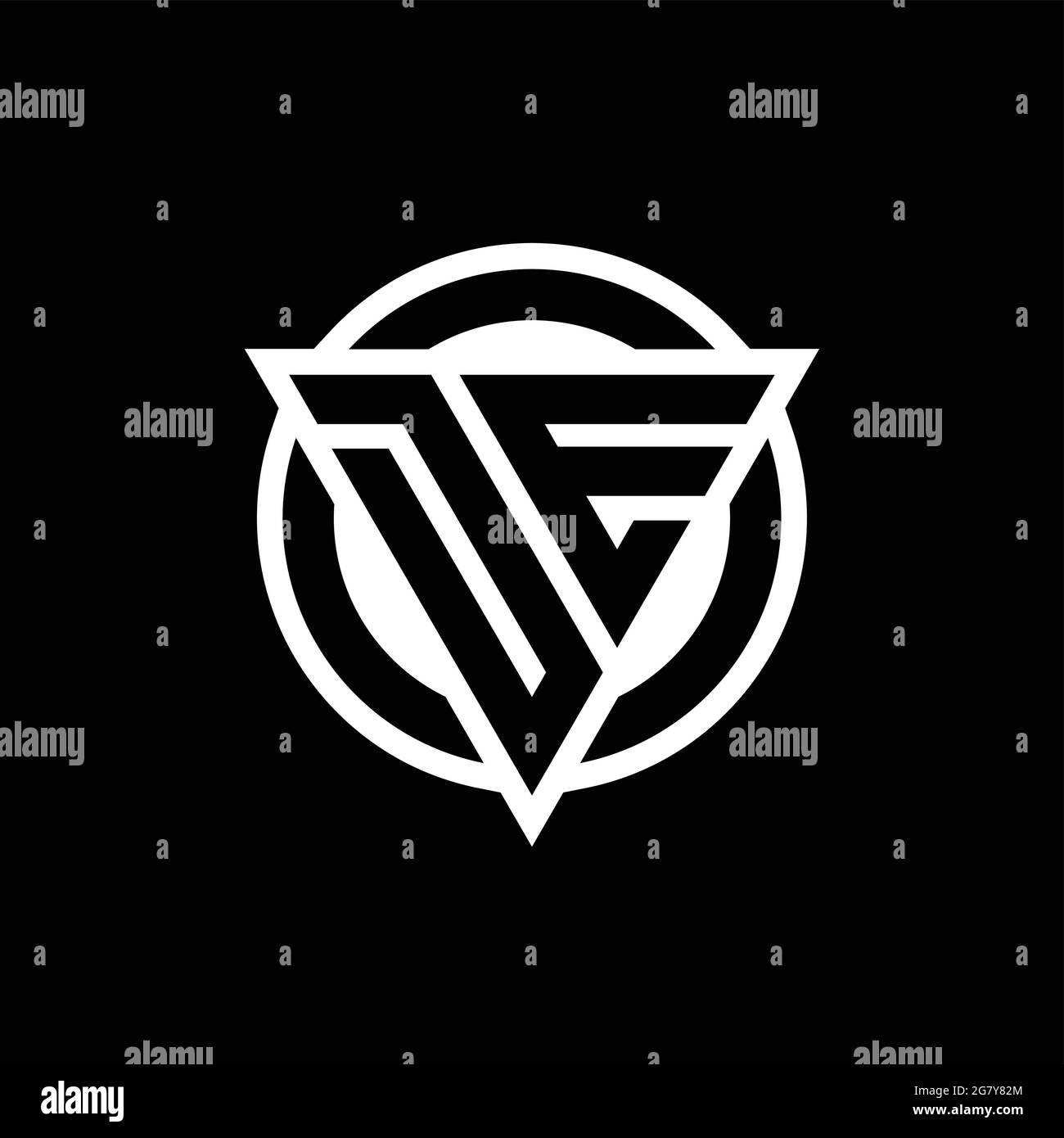 DE logo with negative space triangle shape and circle rounded design template isolated on black background Stock Vector