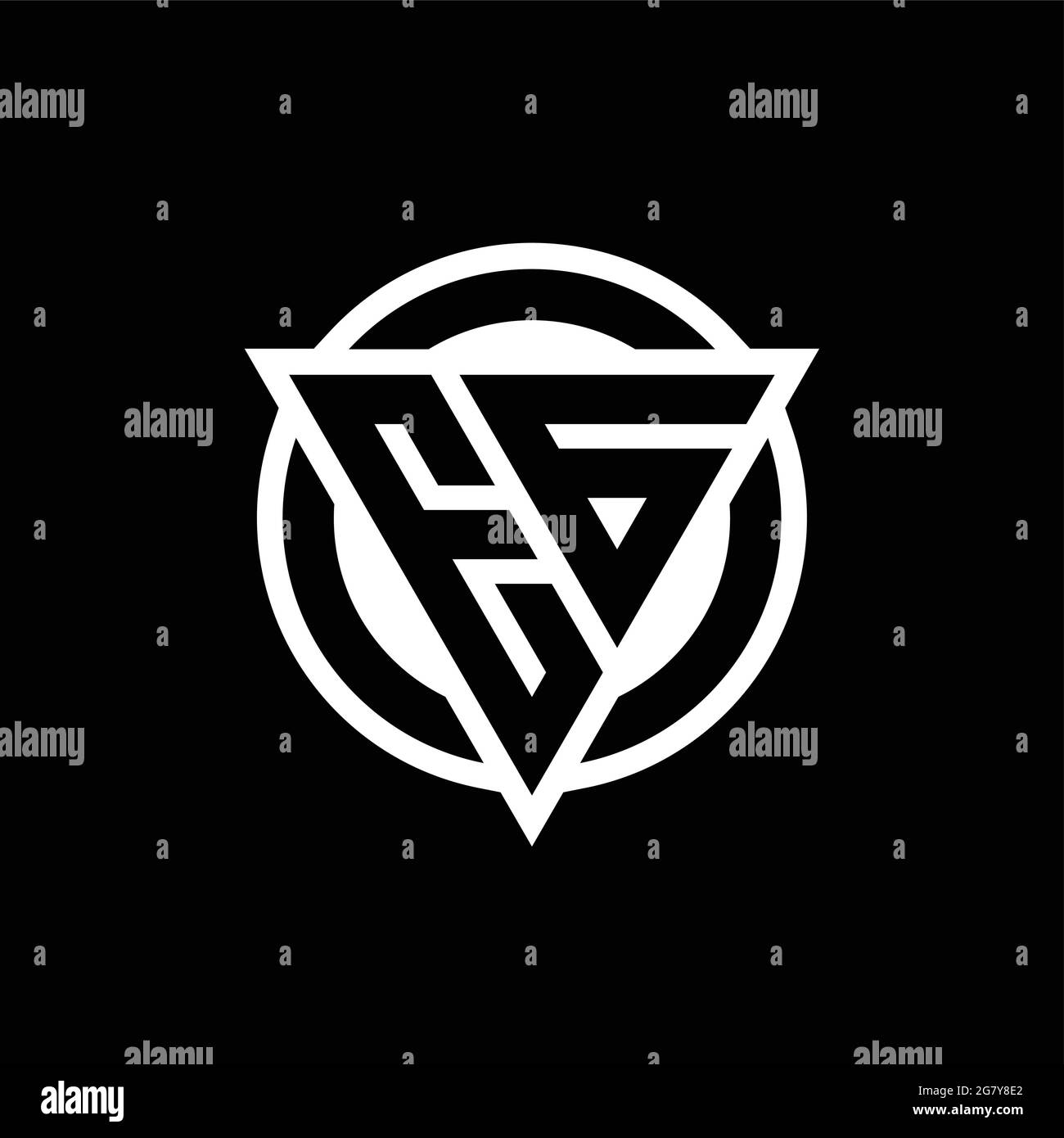 EG logo with negative space triangle shape and circle rounded design template isolated on black background Stock Vector