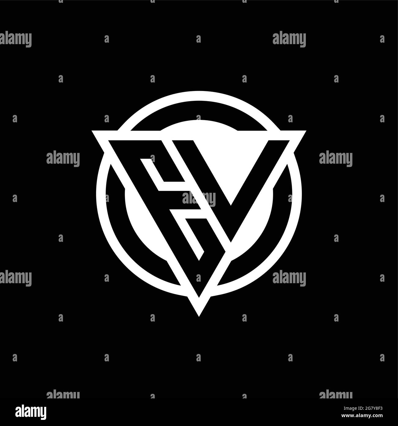 EV logo with negative space triangle shape and circle rounded design template isolated on black background Stock Vector