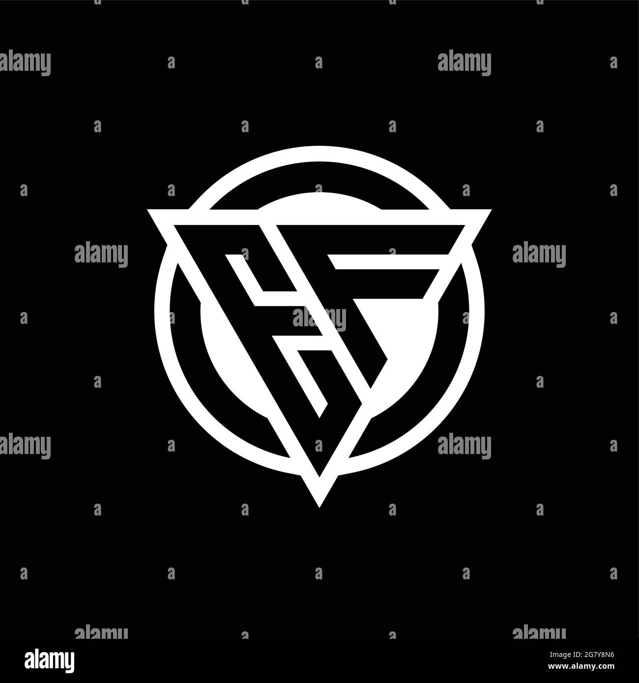 EF logo with negative space triangle shape and circle rounded design template isolated on black background Stock Vector