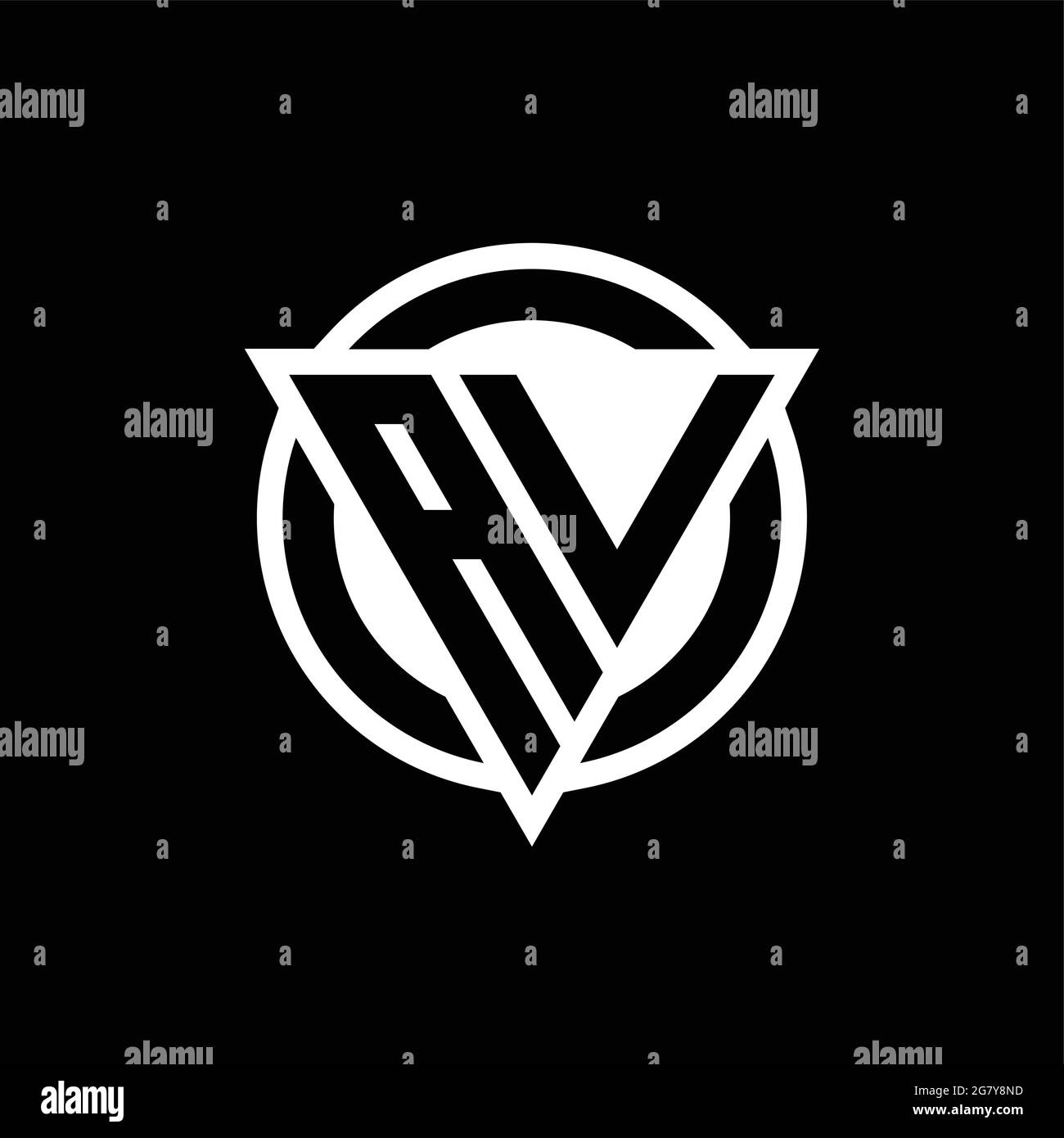 AV logo with negative space triangle shape and circle rounded design template isolated on black background Stock Vector