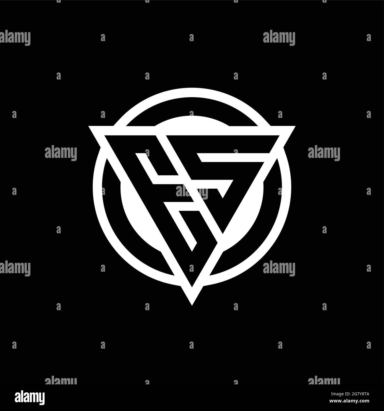 ES logo with negative space triangle shape and circle rounded design template isolated on black background Stock Vector