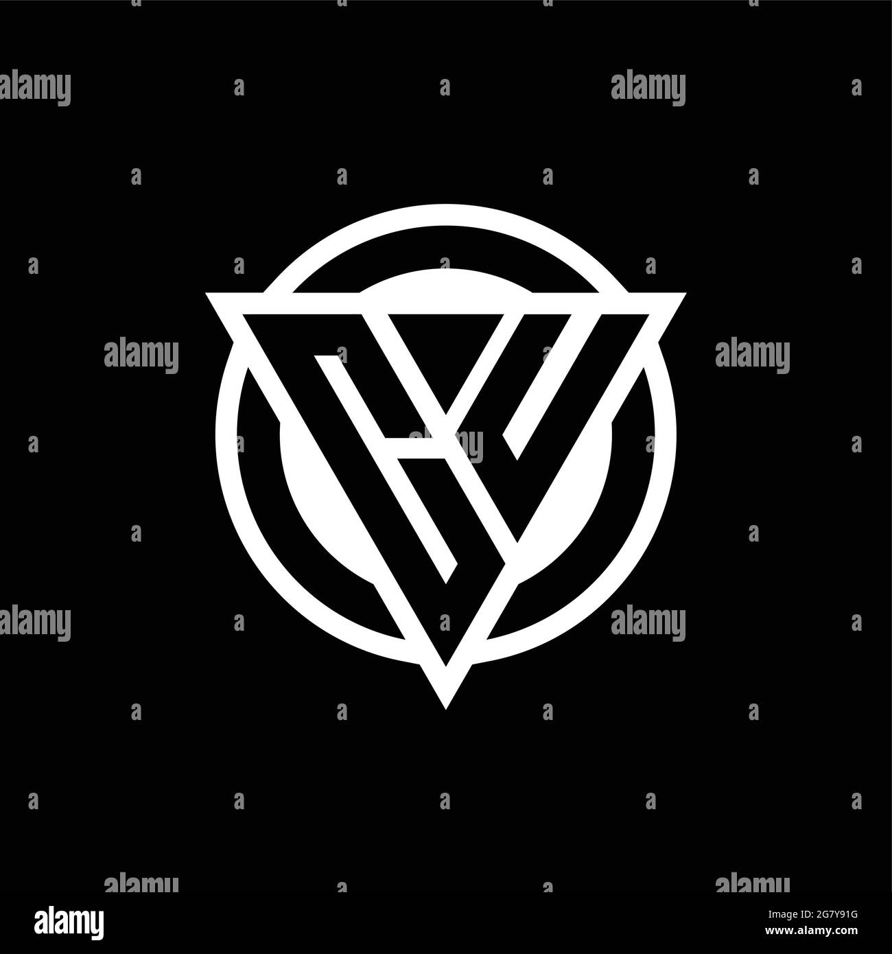 CU logo with negative space triangle shape and circle rounded design template isolated on black background Stock Vector