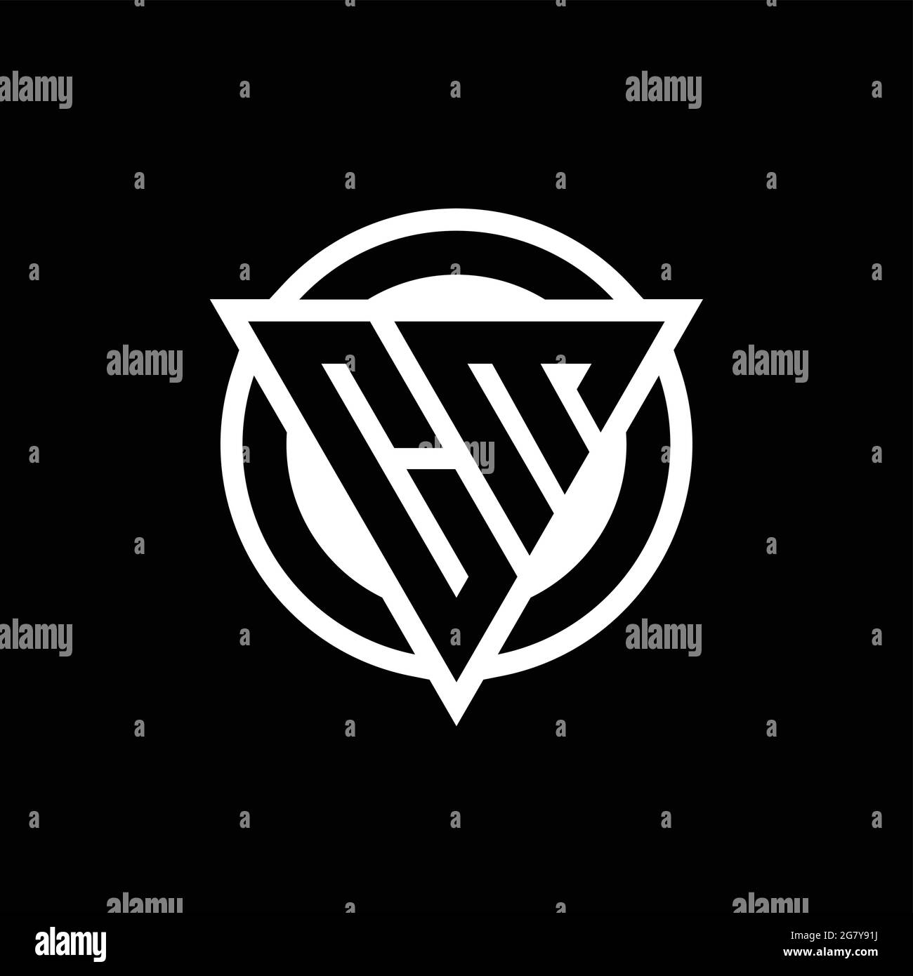 CM logo with negative space triangle shape and circle rounded design template isolated on black background Stock Vector