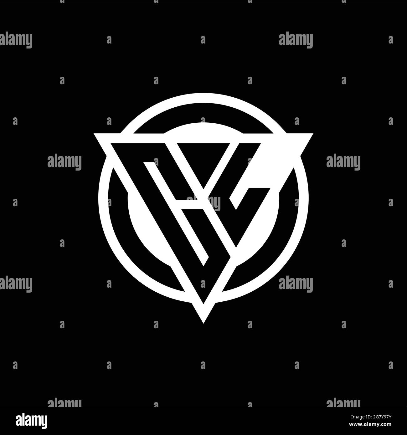 CL logo with negative space triangle shape and circle rounded design template isolated on black background Stock Vector