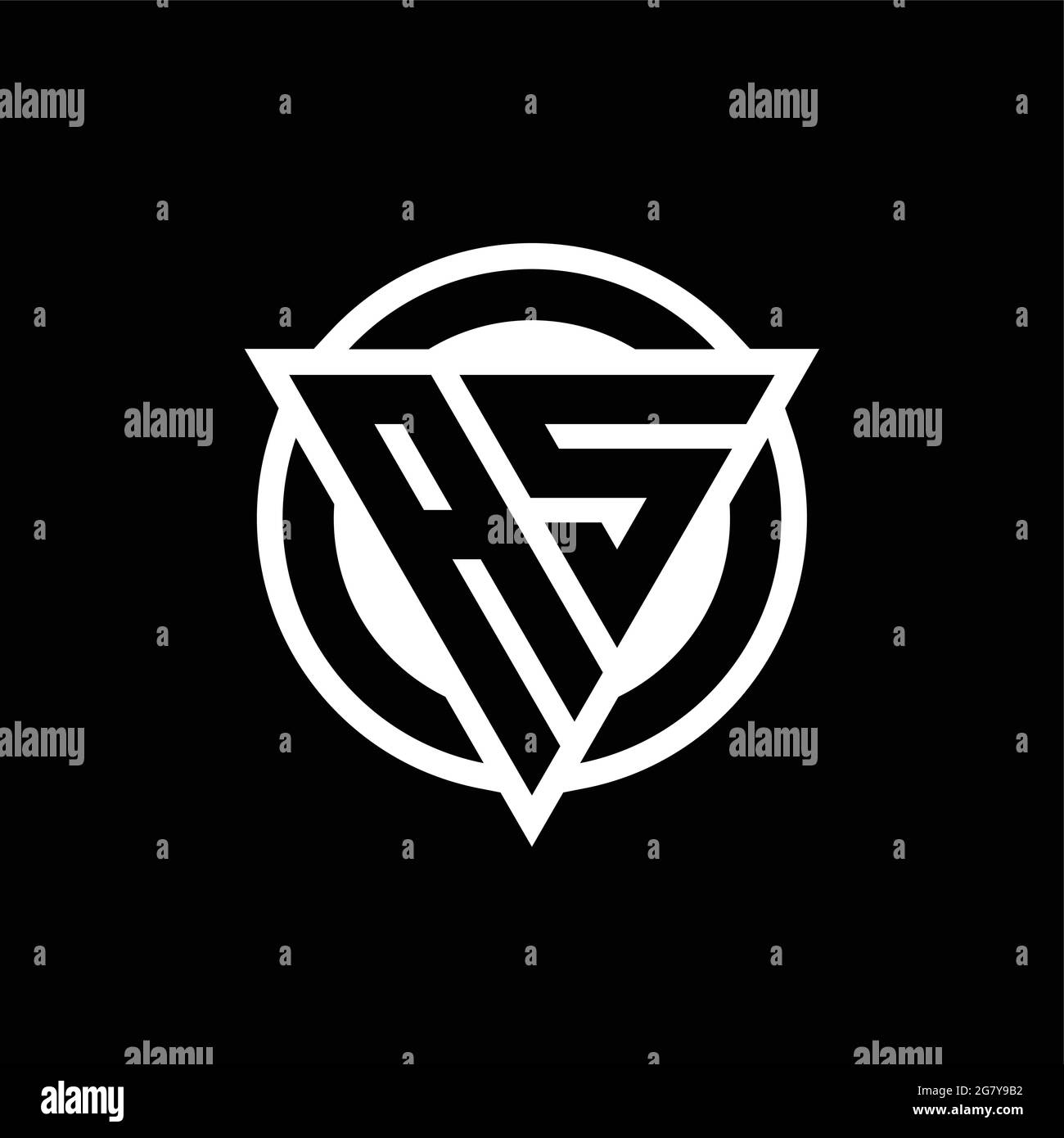 AS logo with negative space triangle shape and circle rounded design template isolated on black background Stock Vector