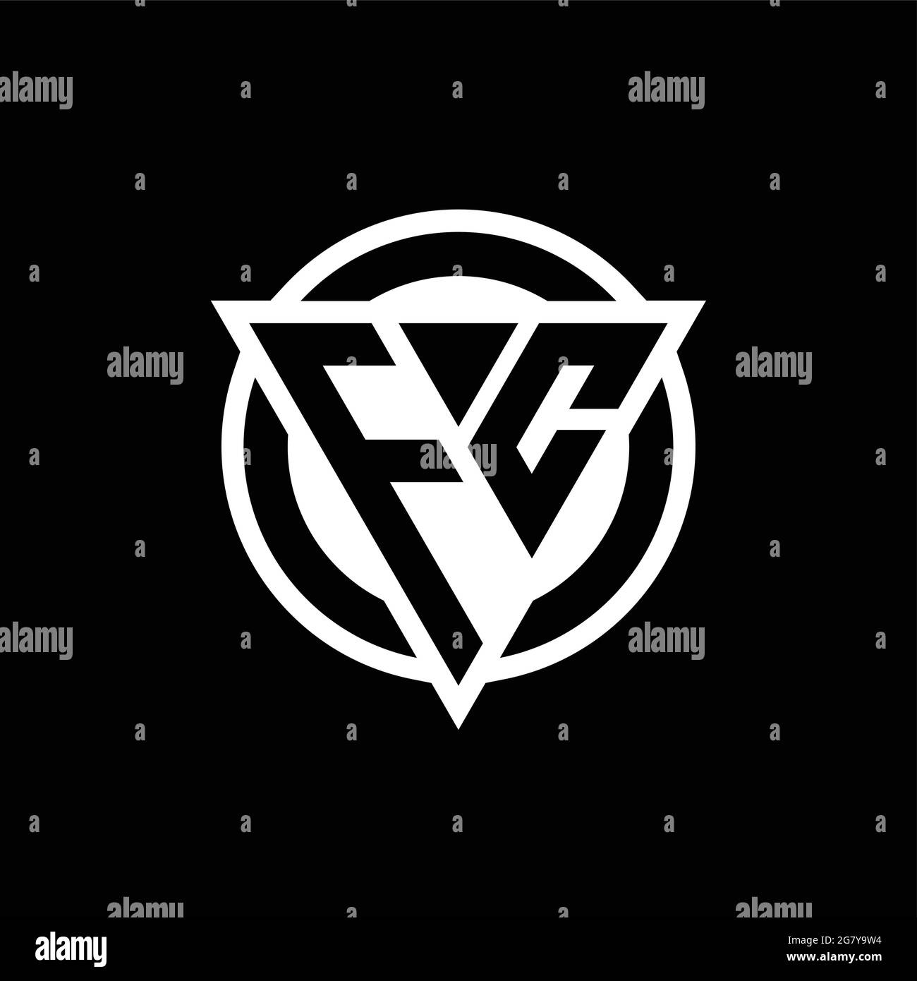 FC logo with negative space triangle shape and circle rounded design template isolated on black background Stock Vector