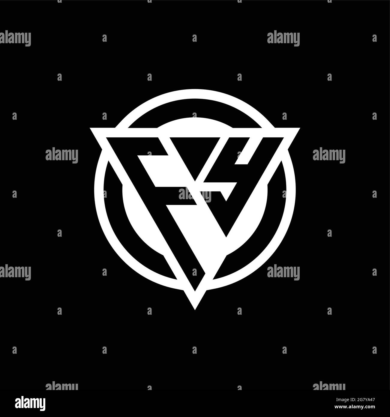 FY logo with negative space triangle shape and circle rounded design template isolated on black background Stock Vector