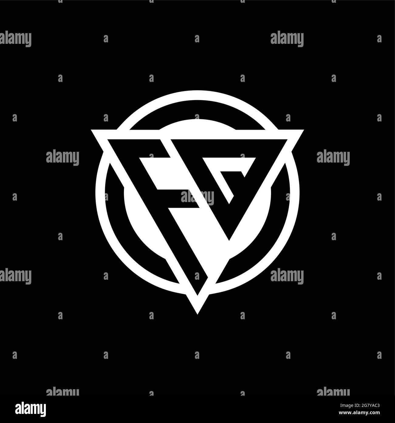 FQ logo with negative space triangle shape and circle rounded design template isolated on black background Stock Vector
