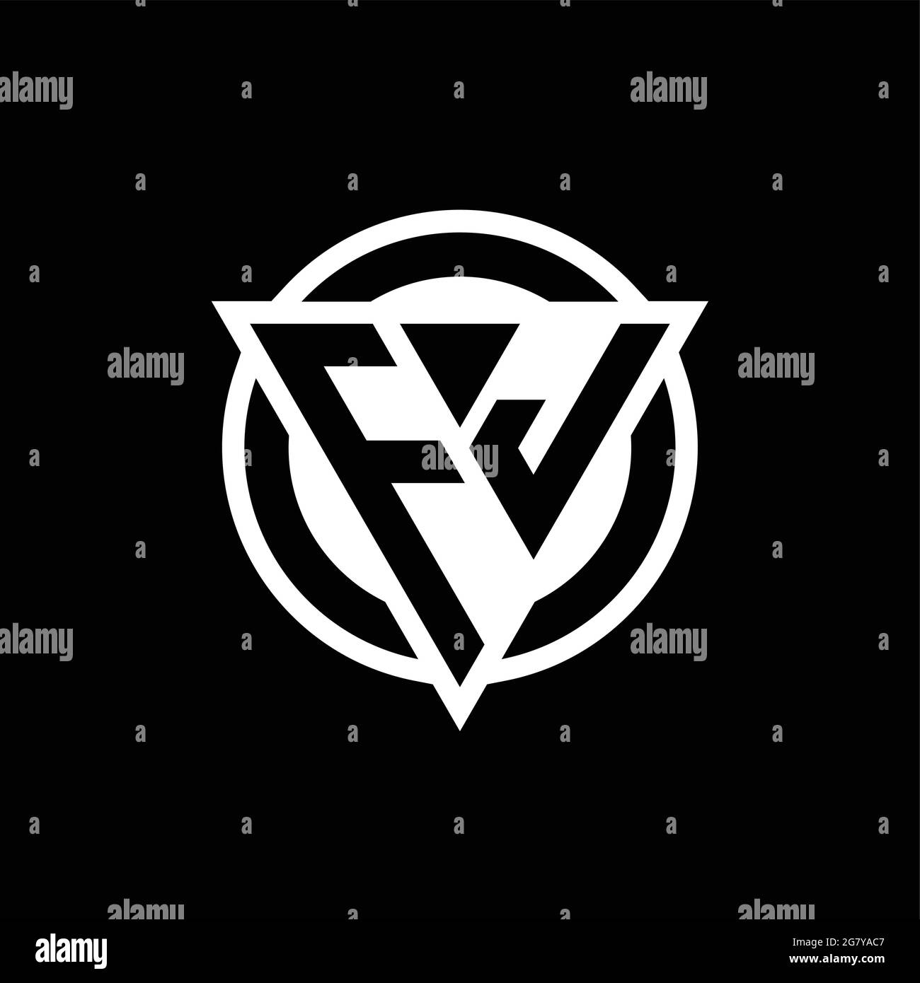 FJ logo with negative space triangle shape and circle rounded design template isolated on black background Stock Vector