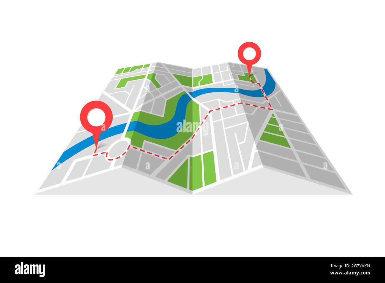 City street cartography folded paper map plan with GPS location place 