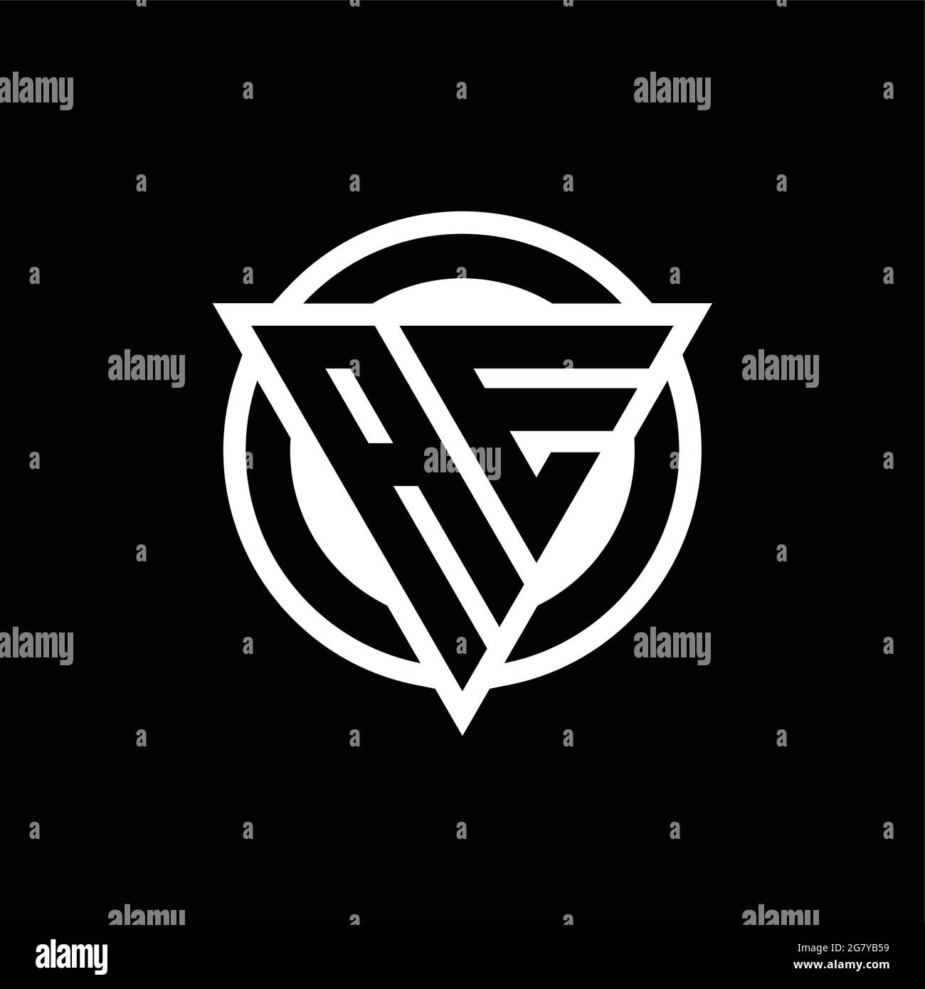 AE logo with negative space triangle shape and circle rounded design template isolated on black background Stock Vector