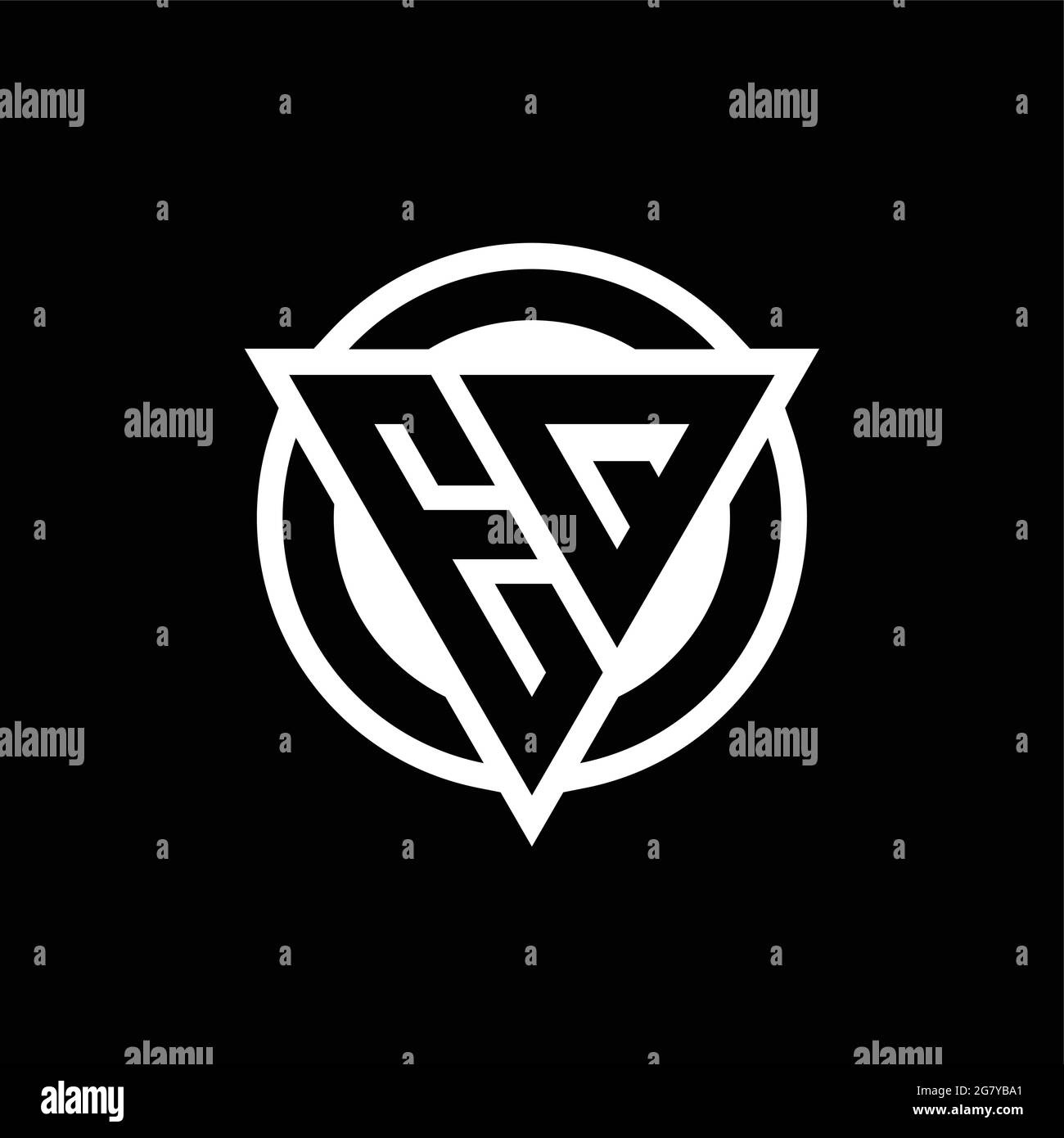 EQ logo with negative space triangle shape and circle rounded design template isolated on black background Stock Vector
