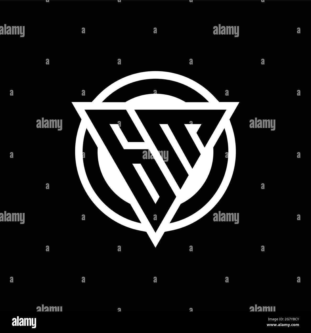 GM logo with negative space triangle shape and circle rounded design template isolated on black background Stock Vector