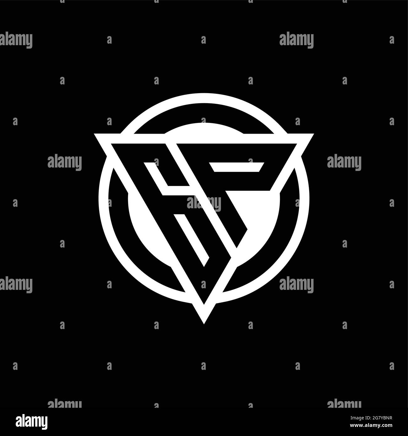 GP logo with negative space triangle shape and circle rounded design template isolated on black background Stock Vector