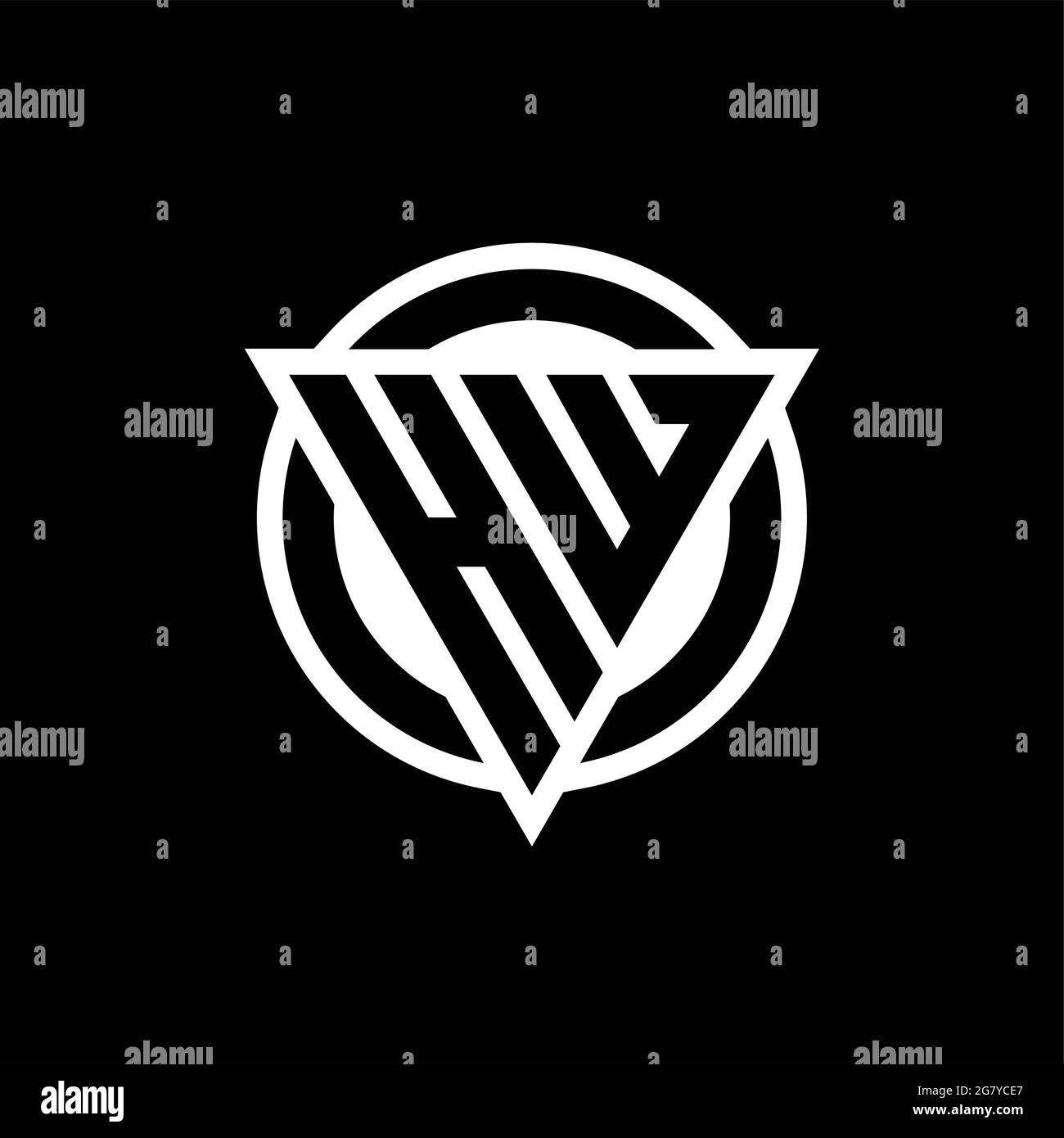 HW logo with negative space triangle shape and circle rounded design template isolated on black background Stock Vector