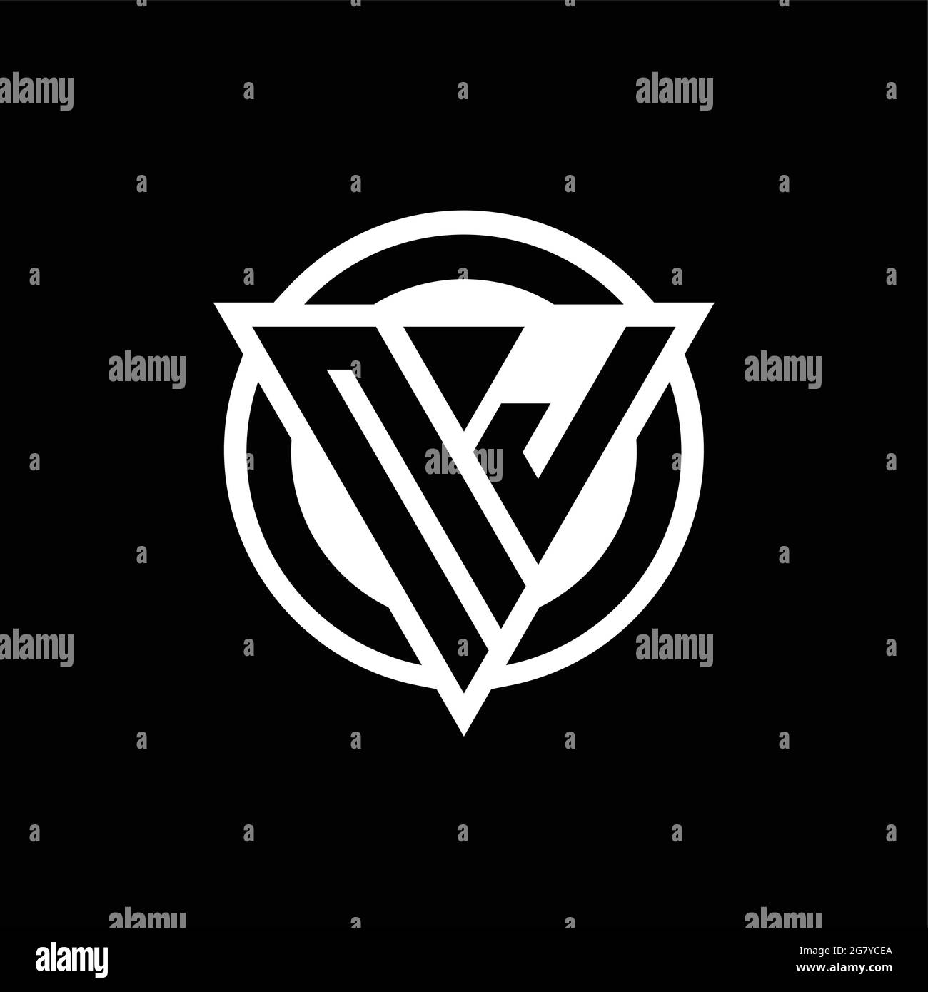 NJ logo with negative space triangle shape and circle rounded design template isolated on black background Stock Vector