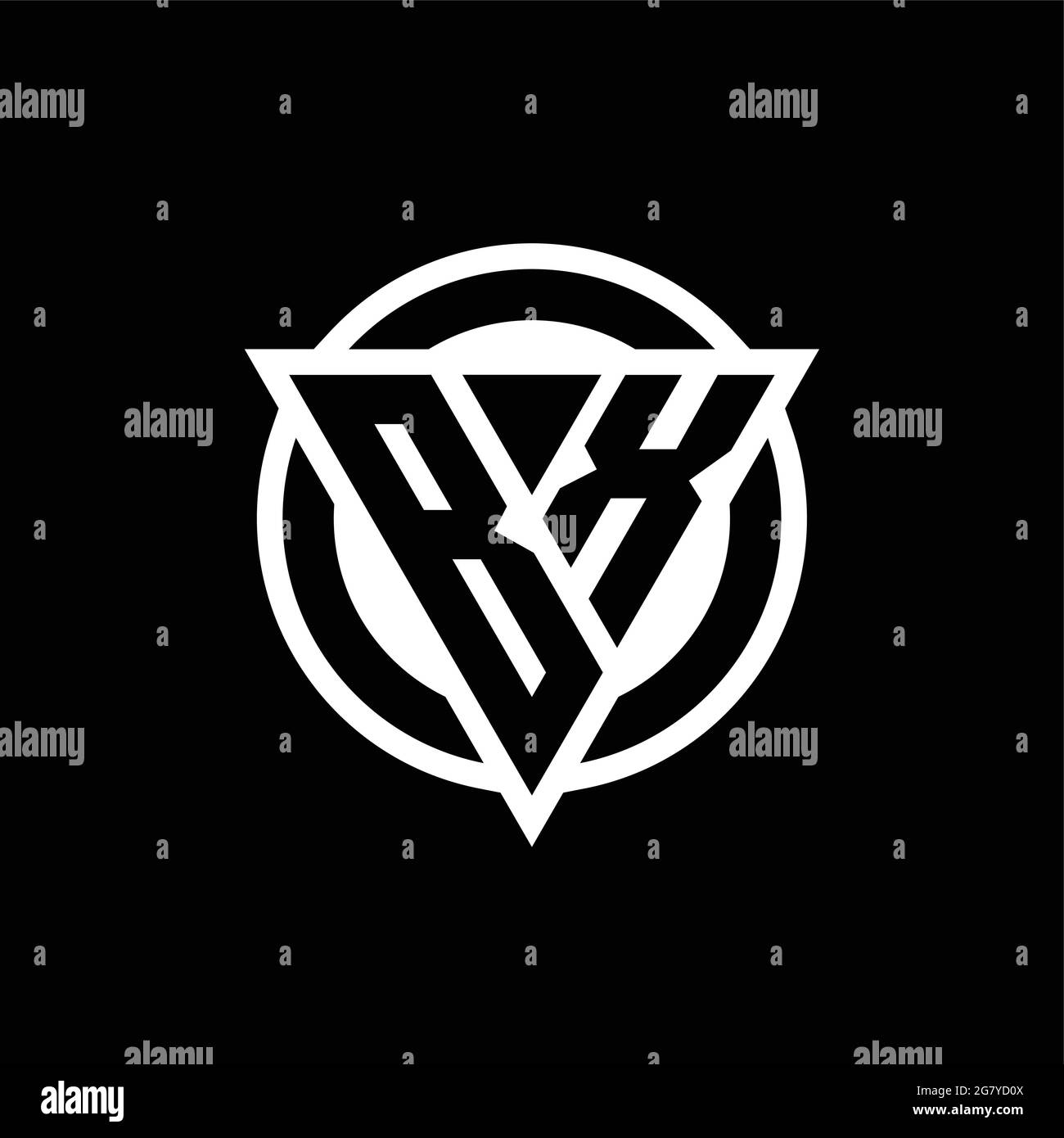 BX logo with negative space triangle shape and circle rounded design template isolated on black background Stock Vector