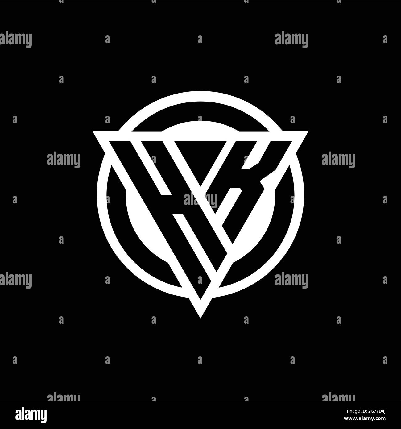HK logo with negative space triangle shape and circle rounded design template isolated on black background Stock Vector
