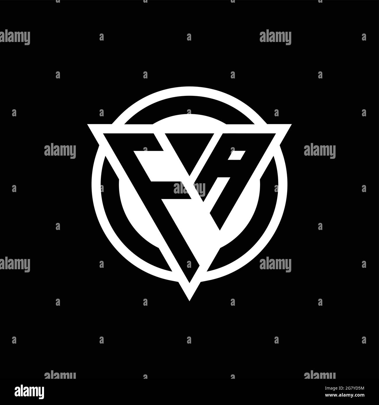 FA logo with negative space triangle shape and circle rounded design template isolated on black background Stock Vector